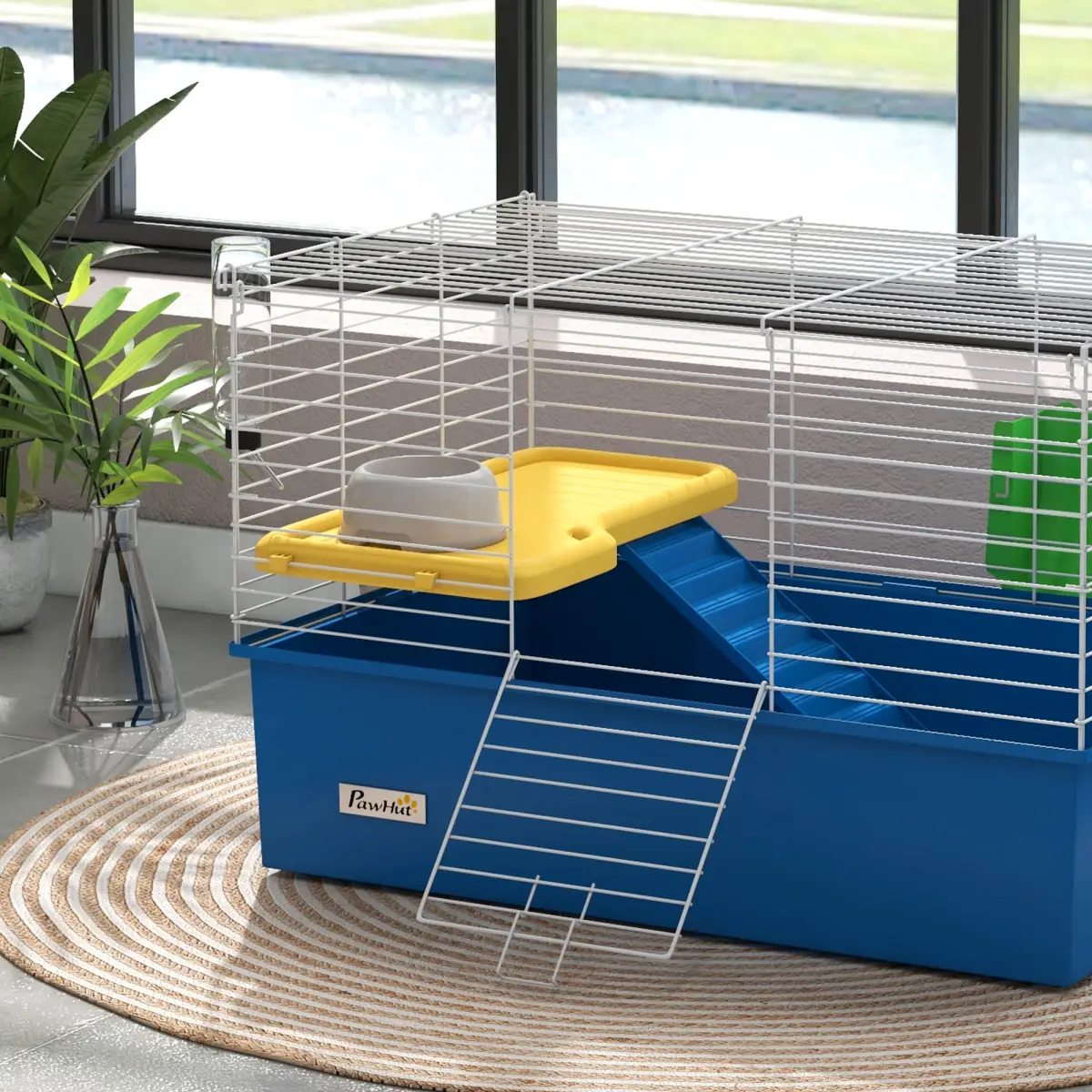 PawHut PawHut Small Animal Cage, Rabbit Guinea Pig Hutch, Pet Playhouse, Blue - Pet Cage