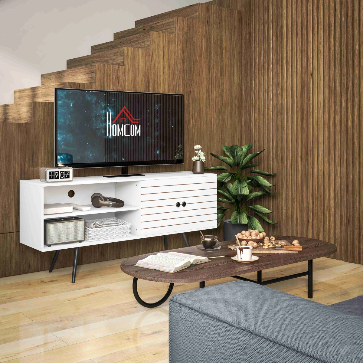 HOMCOM HOMCOM TV Unit 65Inch White With Door And Shelves LivingRoom - TV Unit