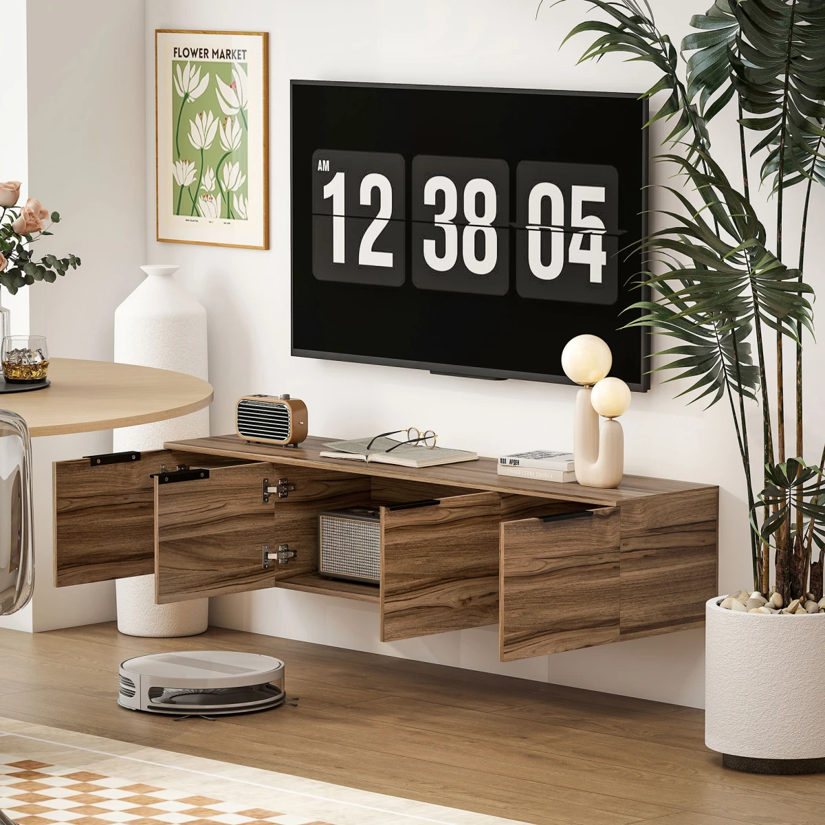 HOMCOM Floating TV Stand 65in TV Shelves Rustic Brown Den by HOMCOM