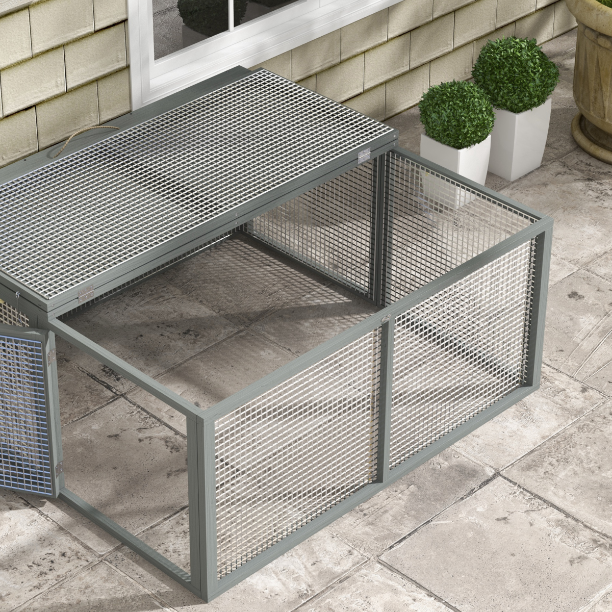 PawHut Wooden Folding Rabbit Run for 2-3 Rabbits, Guinea Pig, Grey - from PawHut