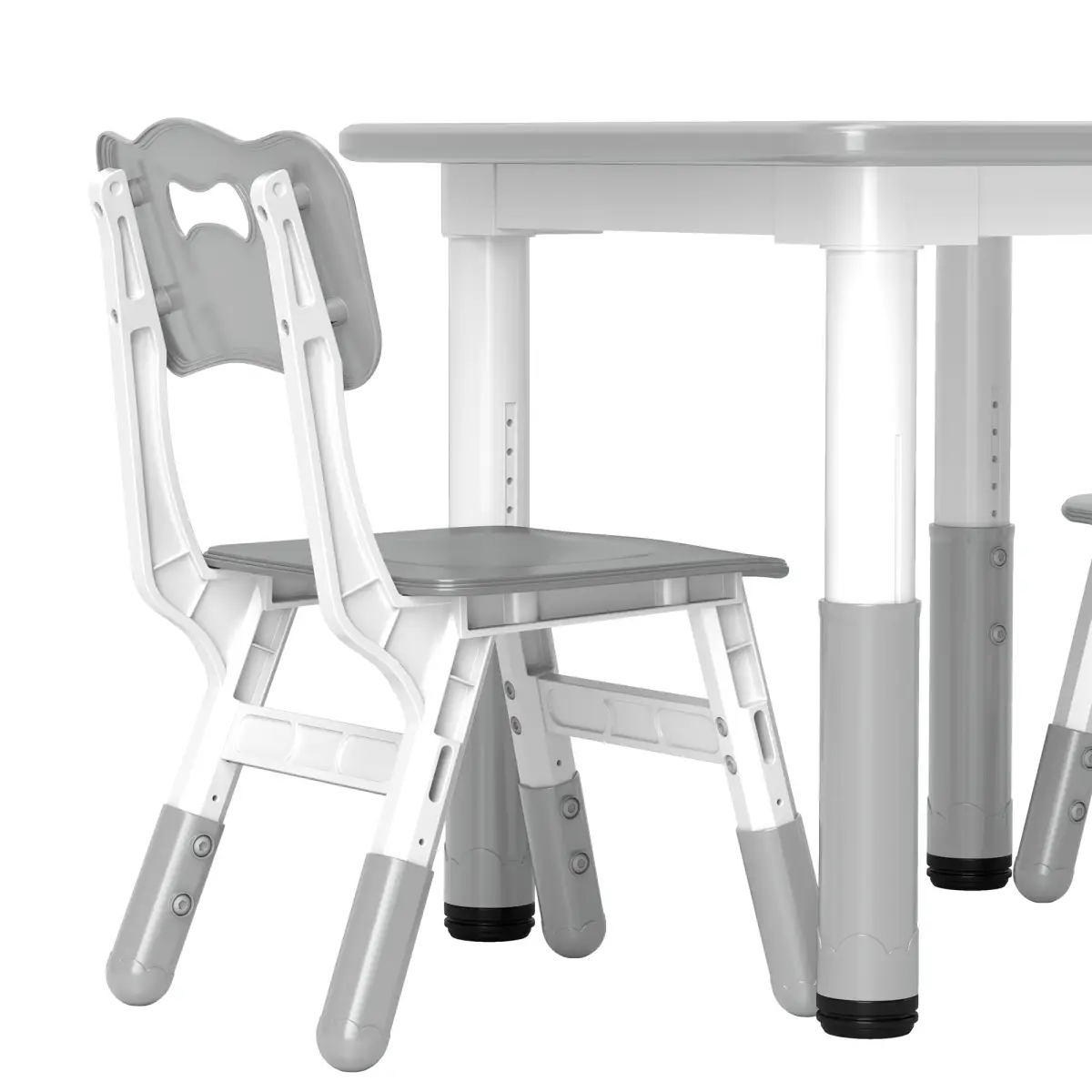AIYAPLAY AIYAPLAY 3 Pcs Height Adjustable Kids Table and Chair Set for Playroom - Grey - Picnic Tables