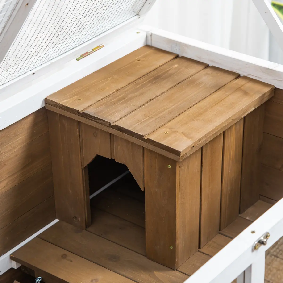 PawHut PawHut Wood Rabbit Hutch Bunny Cage Pet House Indoor W/ Tray Ramp, Brown - Rabbit Hutch
