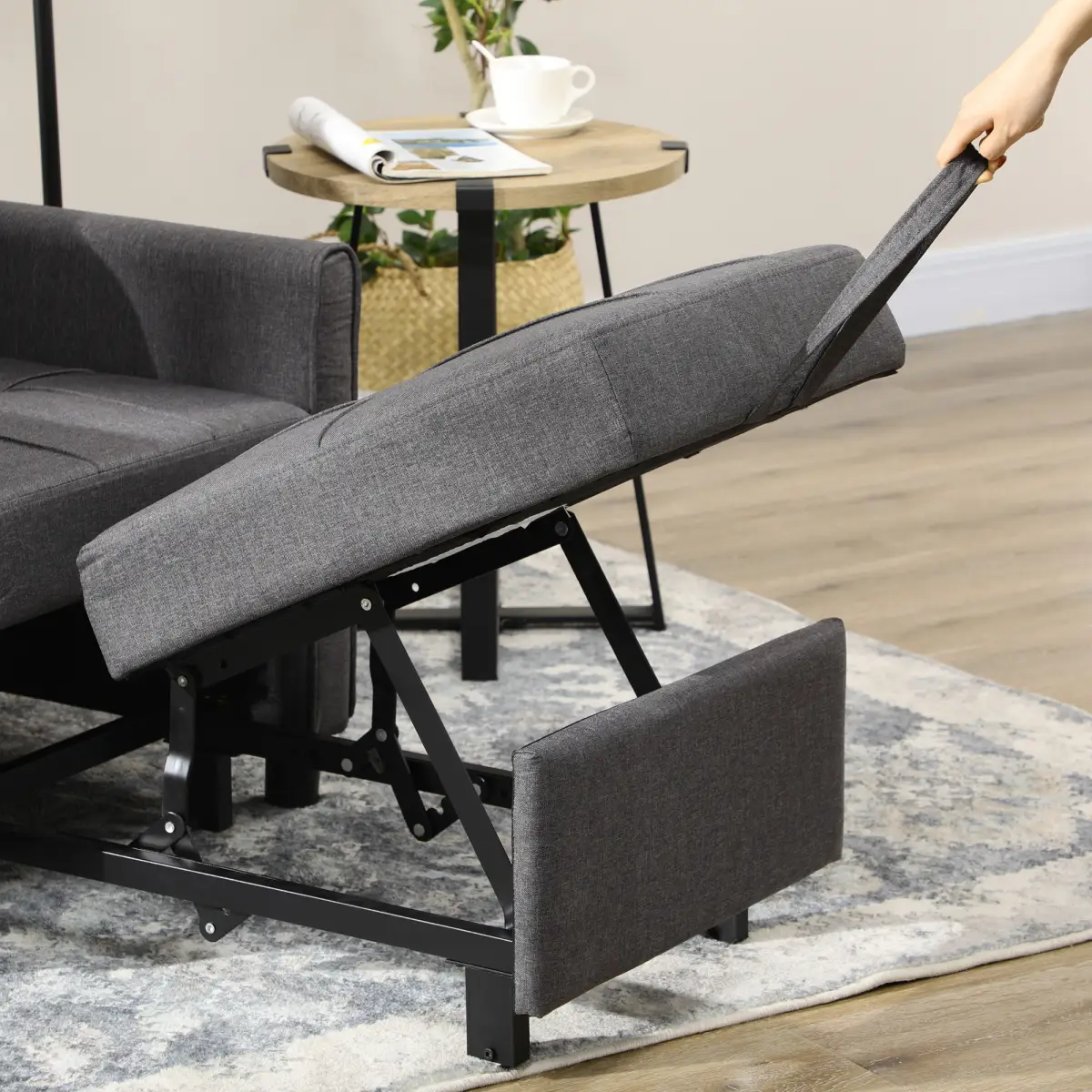 HOMCOM HOMCOM Pull Out Chair Bed, Sleeper Chair with Pillow, Side Pockets, Grey - Sofa Bed