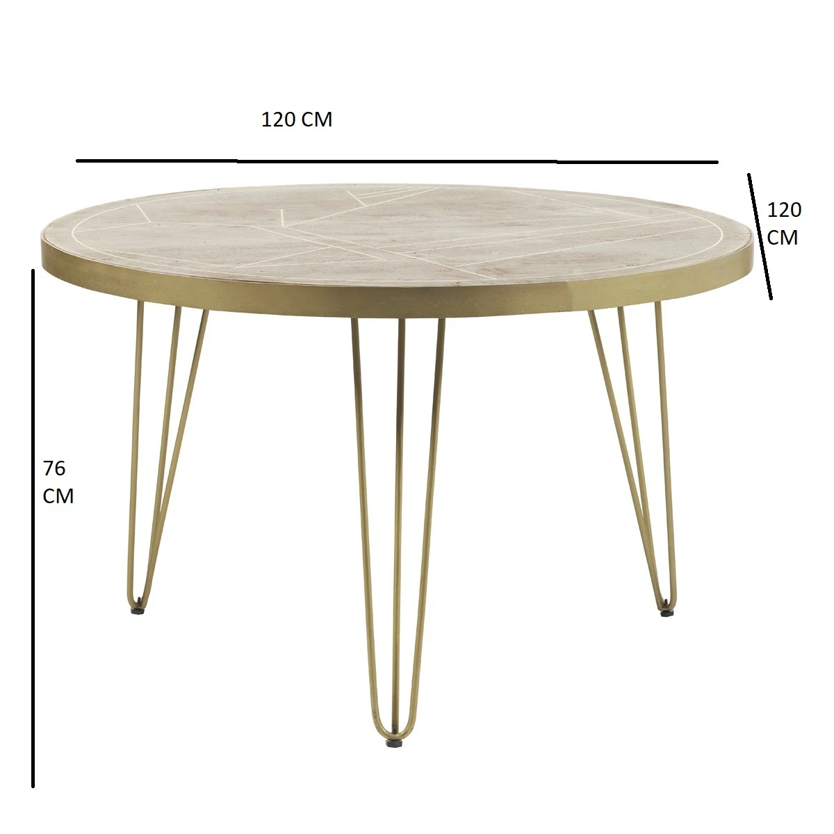 Indian Hub Light Gold Round Dining Table With Metal Inlay Dining Room - Dining Table