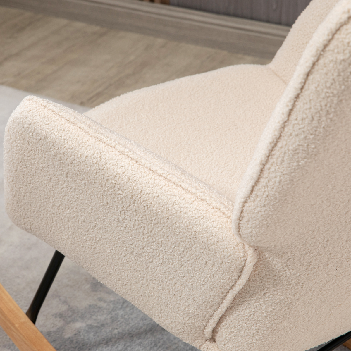 HOMCOM Wingback Rocking Chair for Nursing w/ Steel Frame and Wooden Base Beige - from HOMCOM