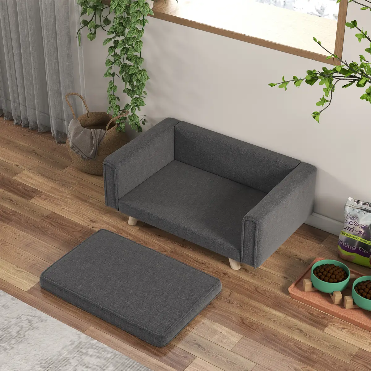 PawHut PawHut Elevated Dog Sofa Bed with Cushion for Medium and Small Dogs, Grey - Dog Beds