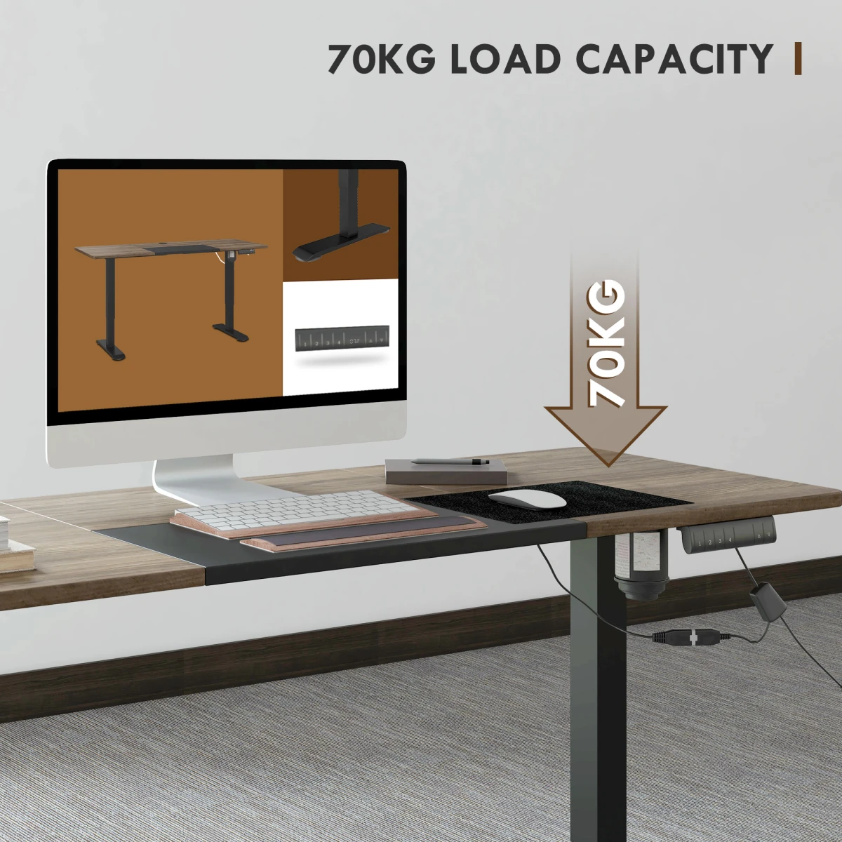 Vinsetto Height Adjustable Electric Standing Desk 140cmx70cm Four Memory Presets For Sit Stand Work by Unbranded