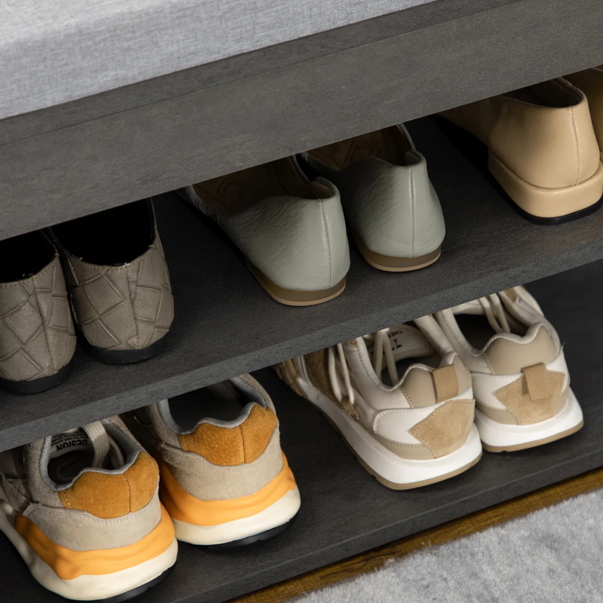HOMCOM Upholstered Entryway Shoe Bench With Storage Open Shelves Grey Ideal For Small Hallways - Shoe Storage