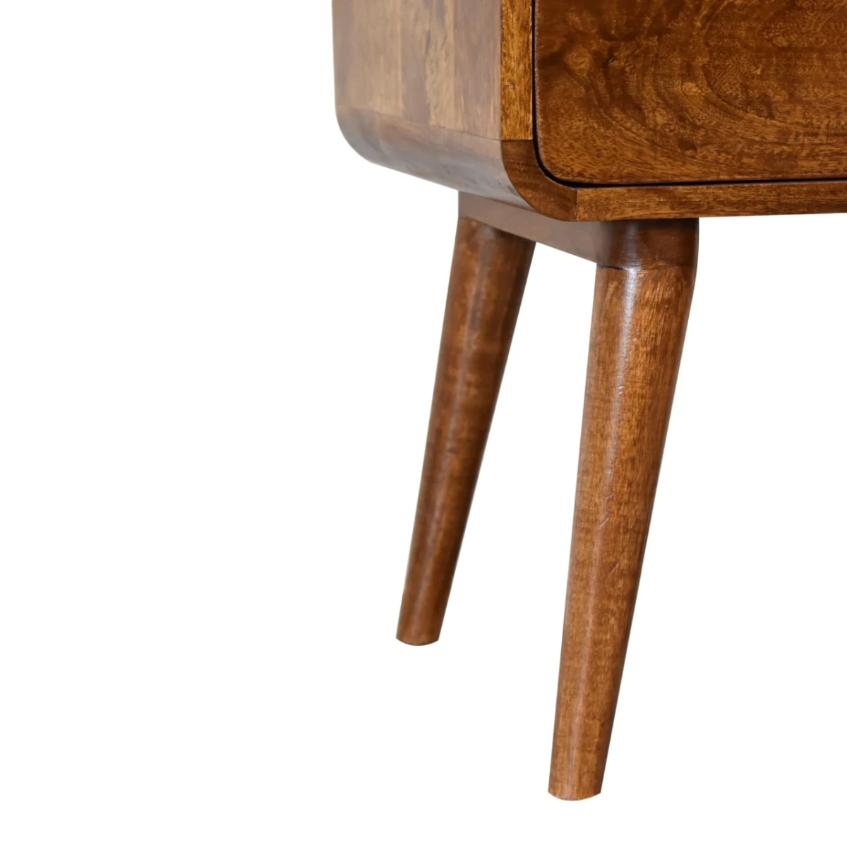 Artisan Bedside Table Compact Nightstand Solid Mango Wood 2 Drawers Curved Chestnut Finish for Bedroom Decor by Artisan Furniture