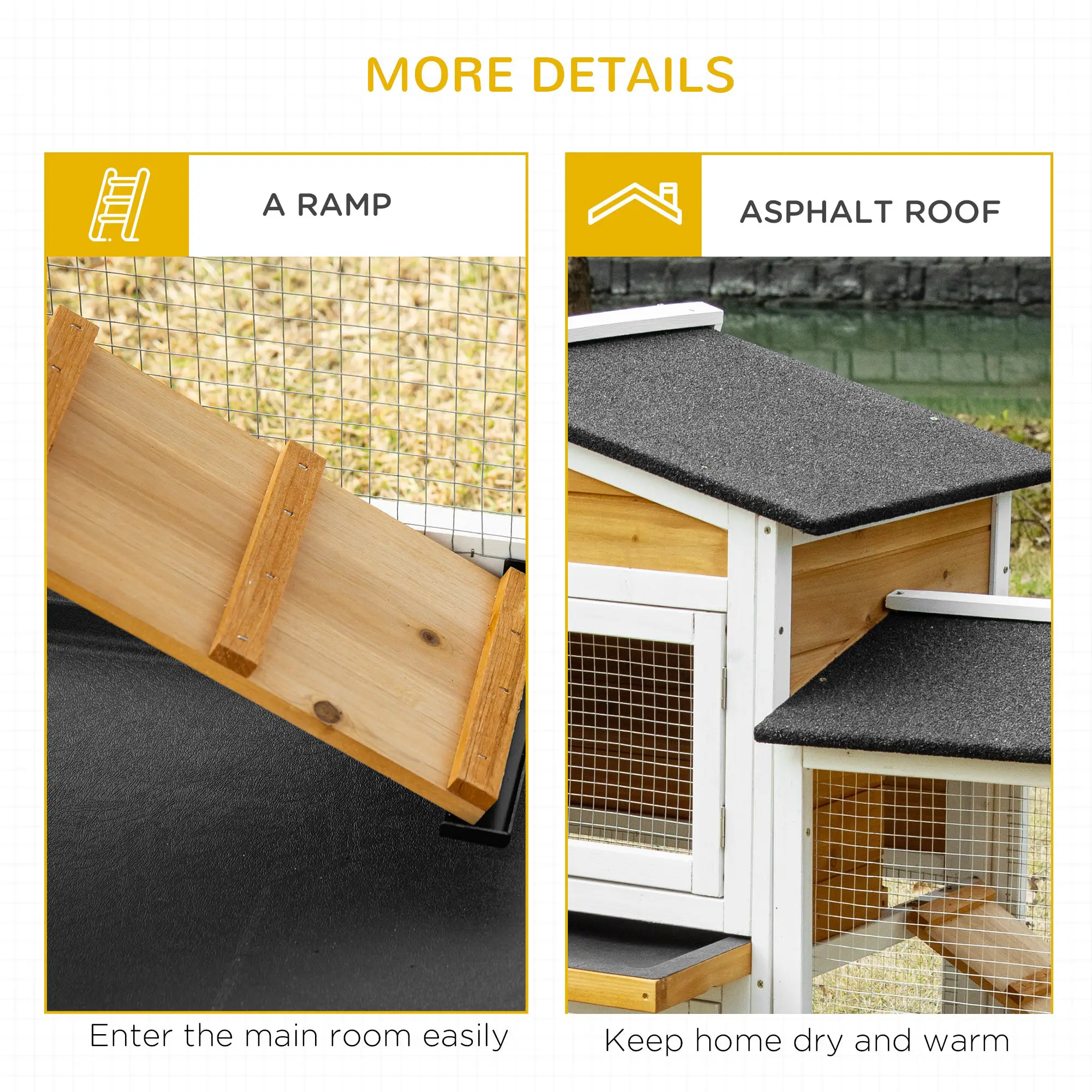 Pawhut Two-Tier Wooden Rabbit Hutch Guinea Pig Hutch w/ Two Runs, Slide-Out Tray, Ramp - Rabbit Hutch