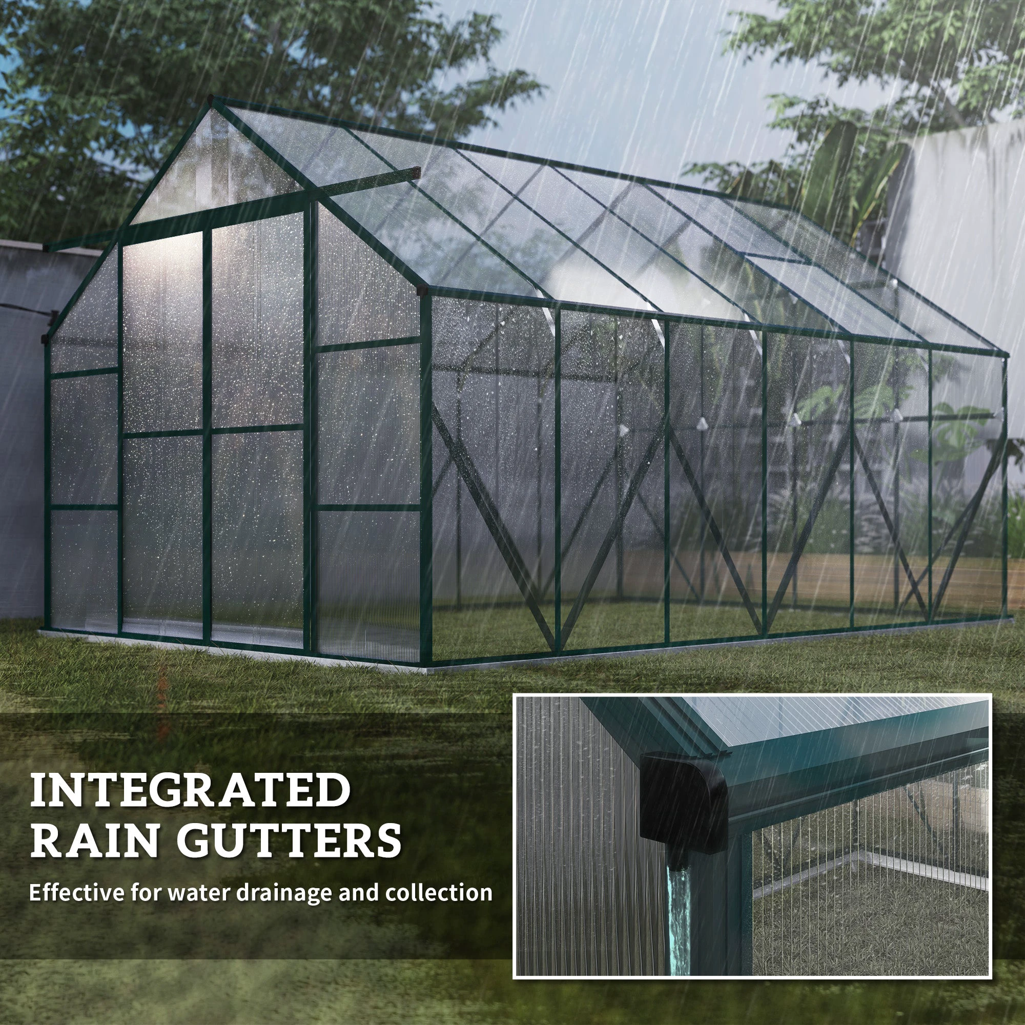 Unbranded Outsunny Walk In Greenhouse 8x12 Ft With Polycarbonate Panels And Double Sliding Door For Gardeners - Greenhouse