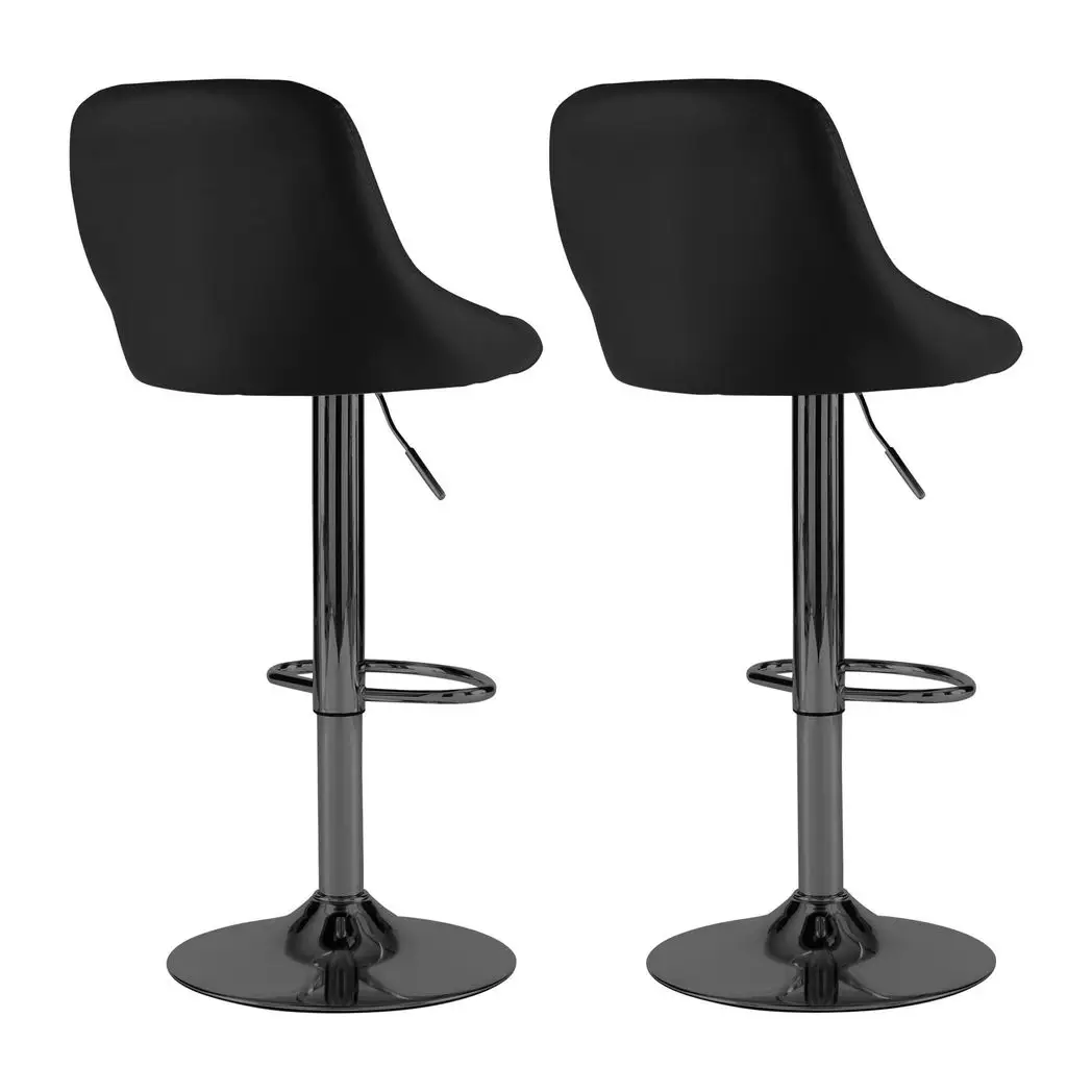 Neo Neo Set of Two Black Leather Bar Stools - Bar Stool
