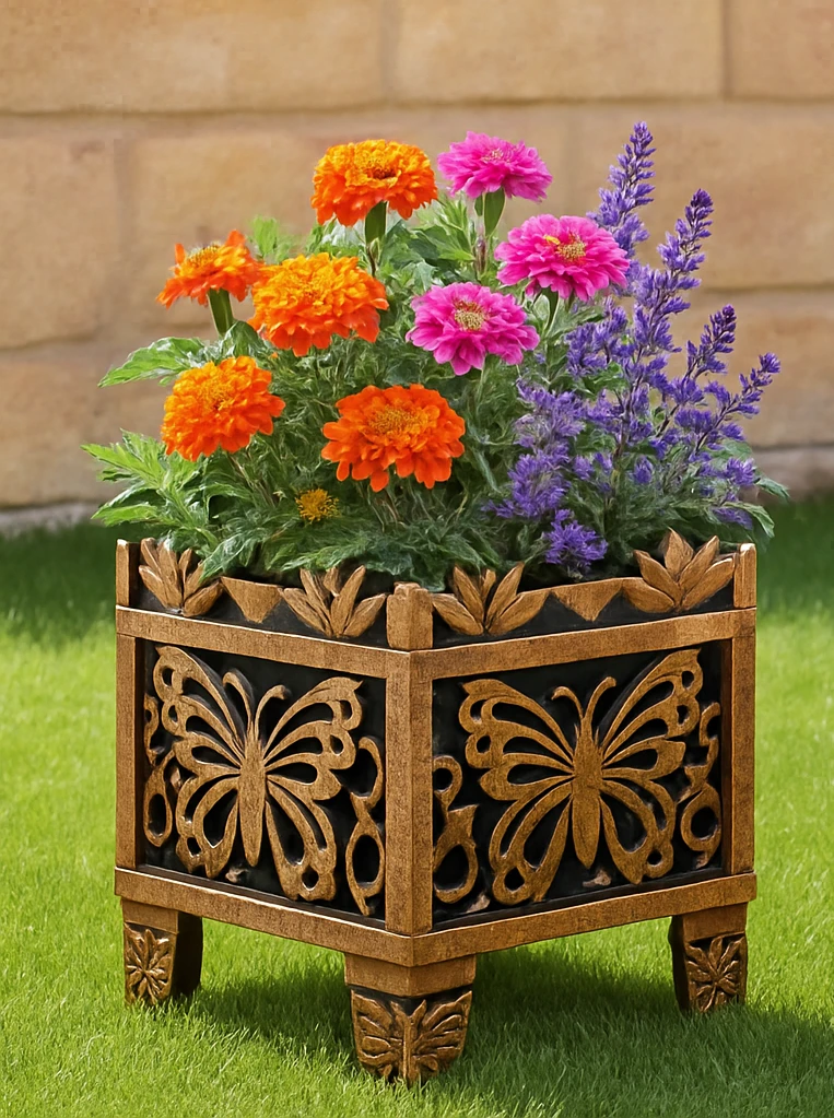Avilo Bronze Butterfly Planter Rack 12x8x9in Garden Decor - Planters