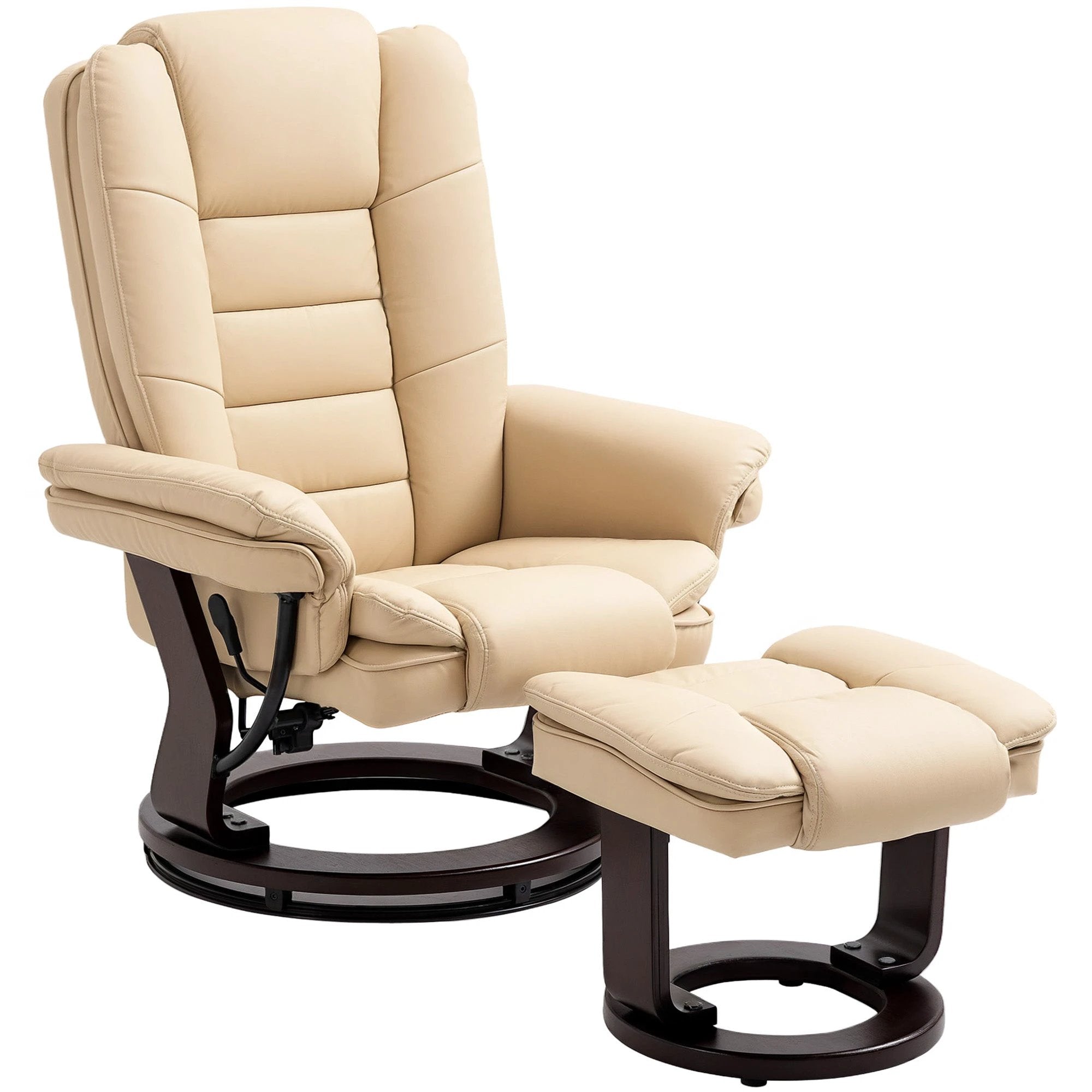 HOMCOM HOMCOM Swivel Manual Recliner and Footrest Set PU Leather Lounge Chair Beige - Recliner