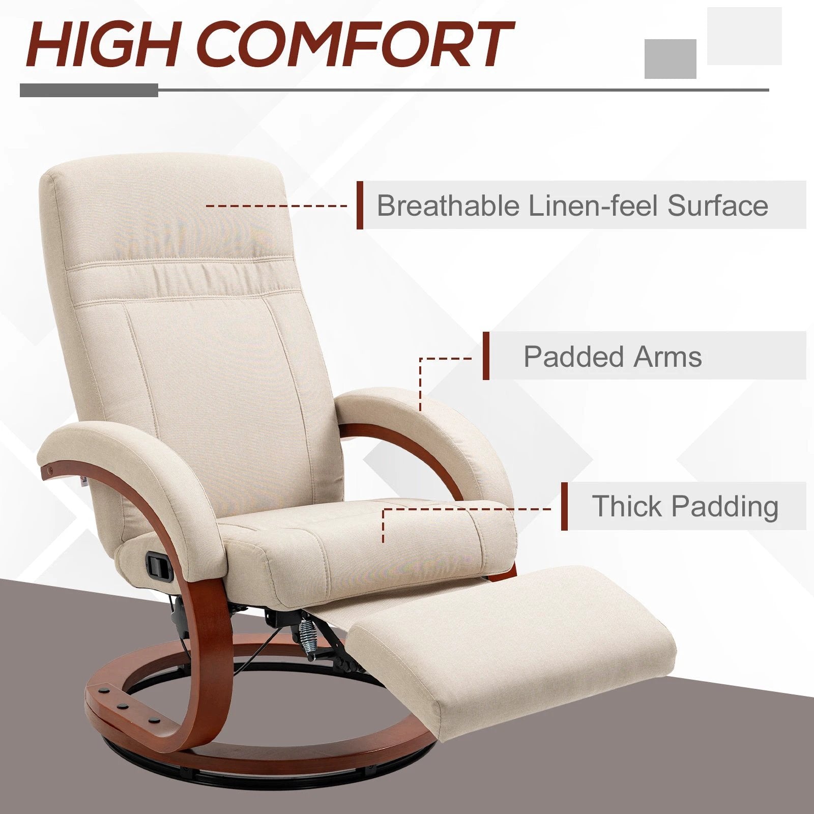 HOMCOM HOMCOM Manual Recliner Swivel Reclining Chair with Footrest Armrests Beige - Recliner