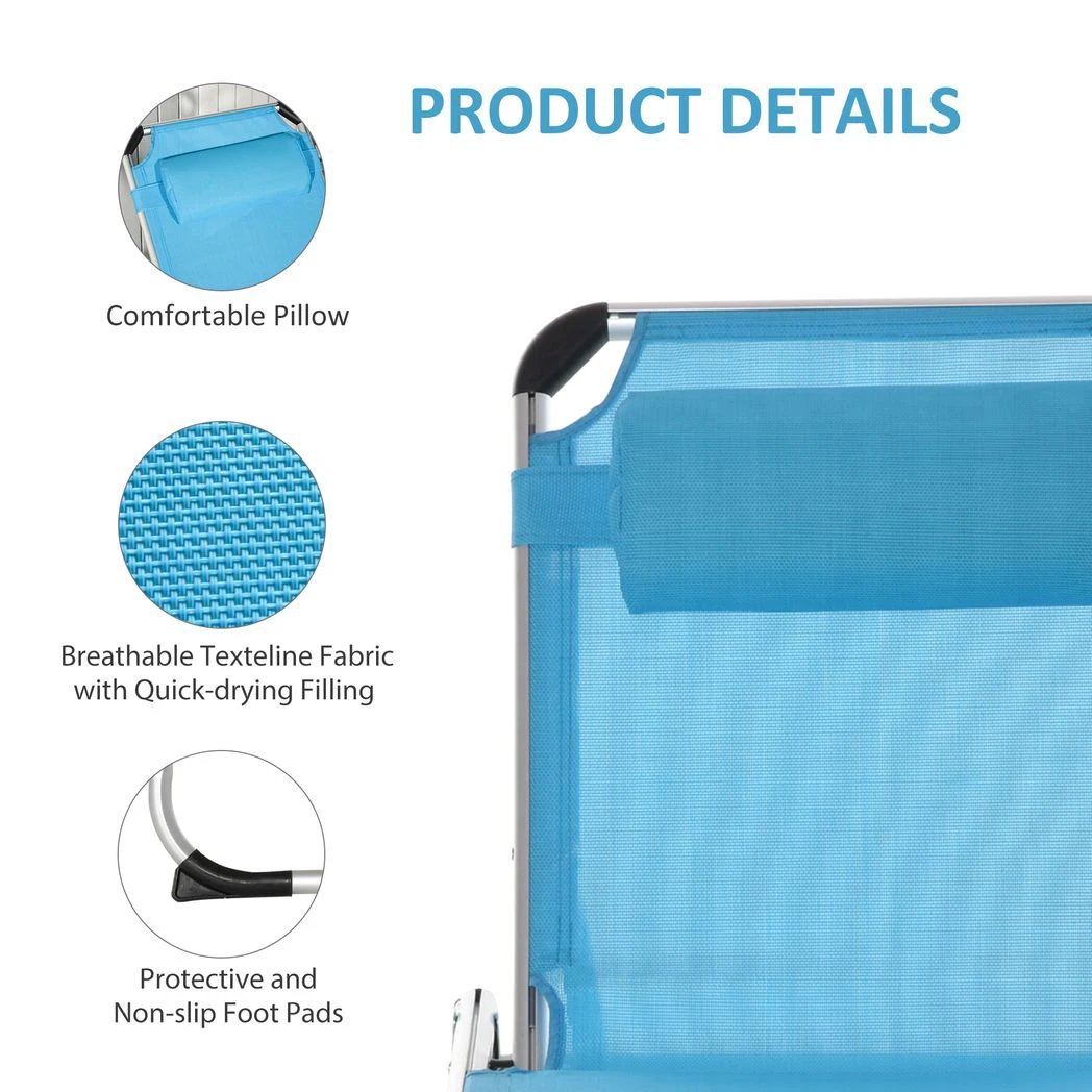 Foldable Reclining Sun Lounger Lounge Chair Camping Bed Cot with Pillow by Outsunny