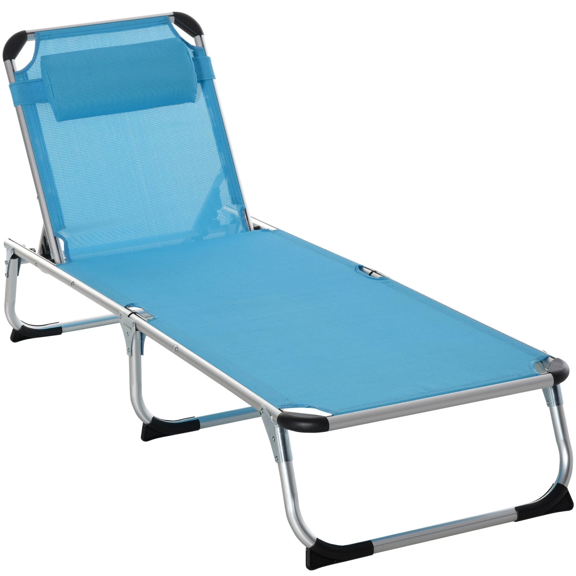 Outsunny Foldable Reclining Sun Lounger Lounge Chair Camping Bed Cot with Pillow - Sun Lounger