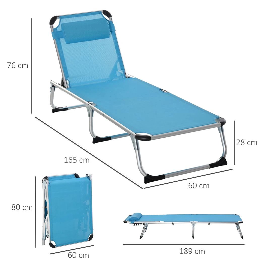 Outsunny Foldable Reclining Sun Lounger Lounge Chair Camping Bed Cot with Pillow - Sun Lounger