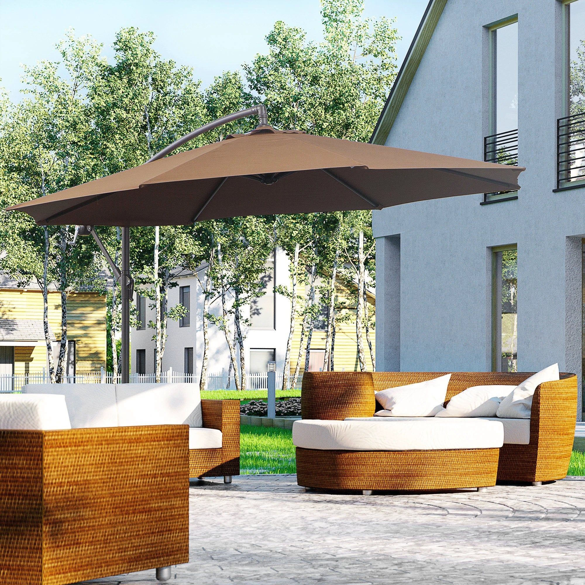 Outsunny 3m Garden Banana Parasol Cantilever Umbrella withCrank& Base by Outsunny