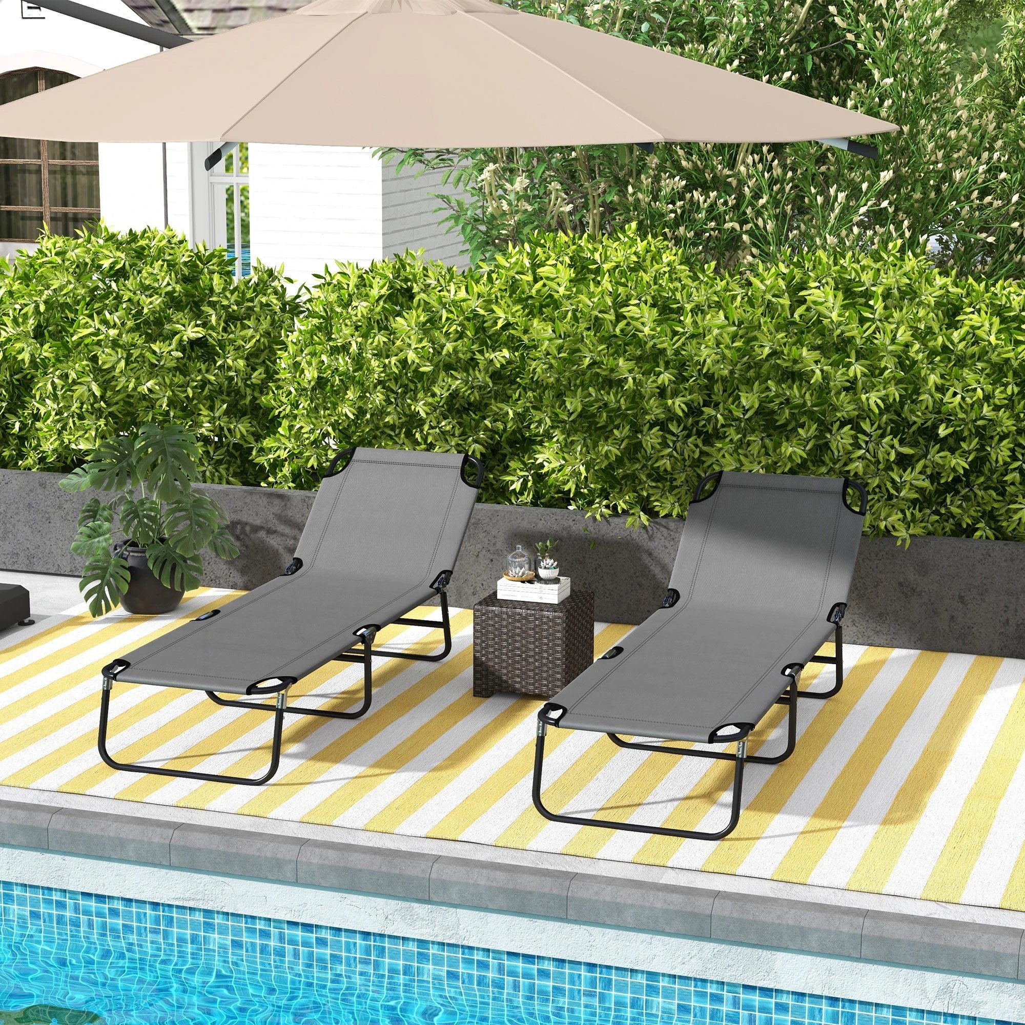 Outsunny Outsunny 2 Piece Reclining Chaise Lounge with 5-Level Adjustable Backrest - Sun Lounger