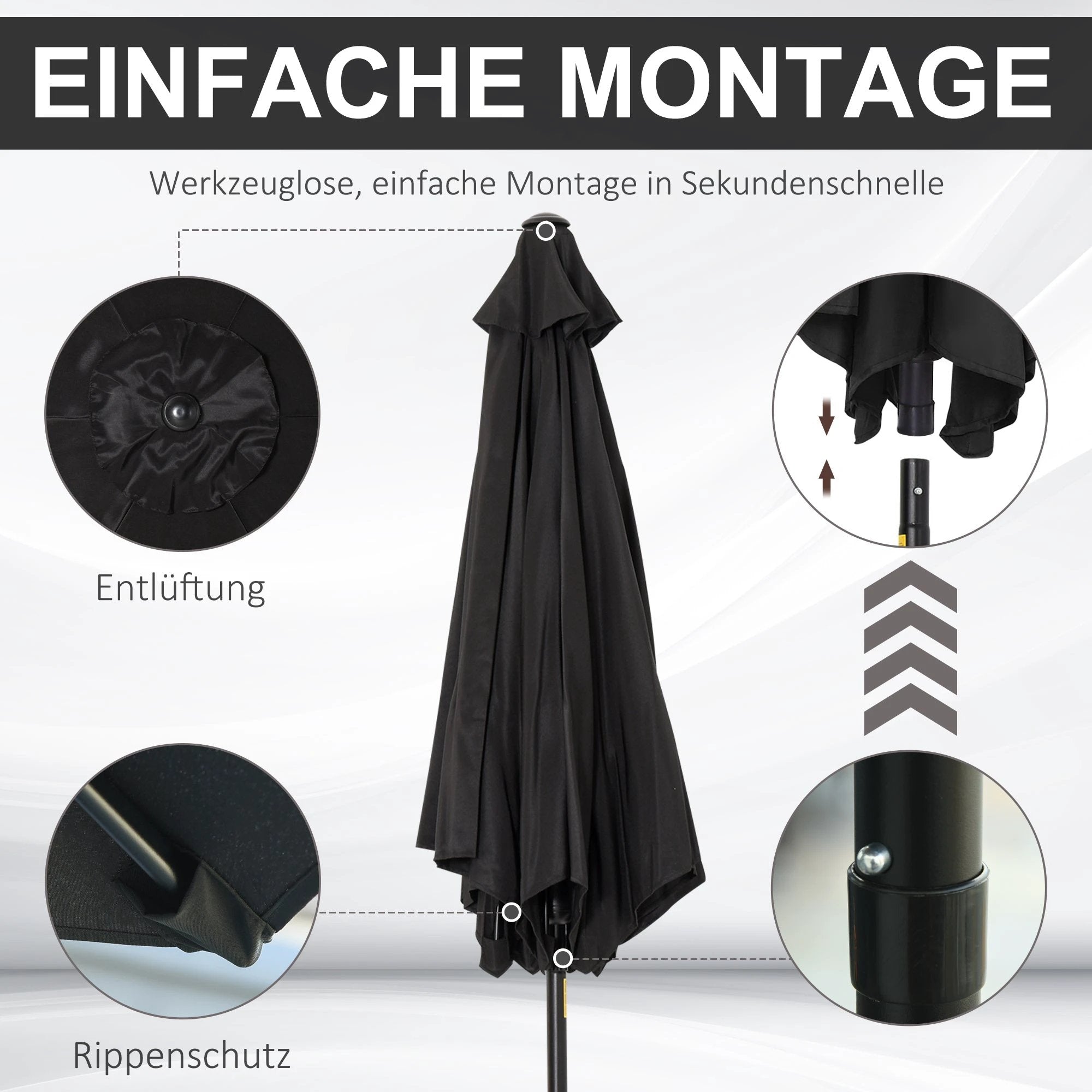 Outsunny Outsunny Patio Umbrella Parasol Sun Shade Garden Aluminium Black 2.7M - Parasol
