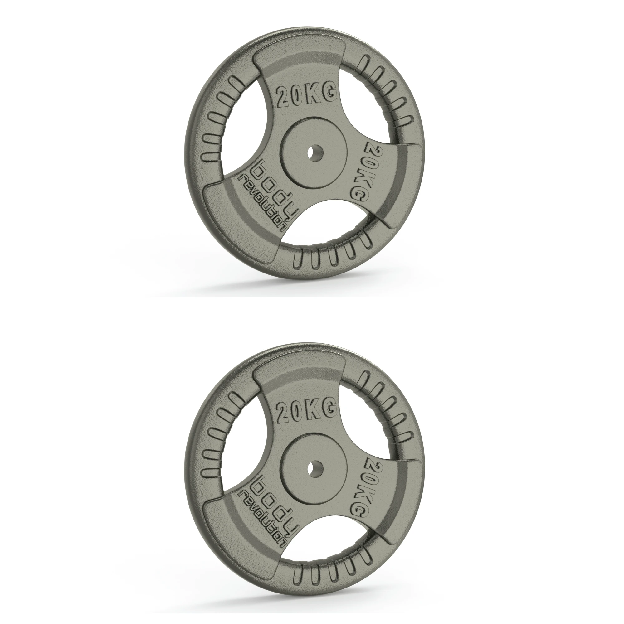 2x 20kg Cast Iron Weight Plates - 1" Standard Tri Grip by Monster Shop