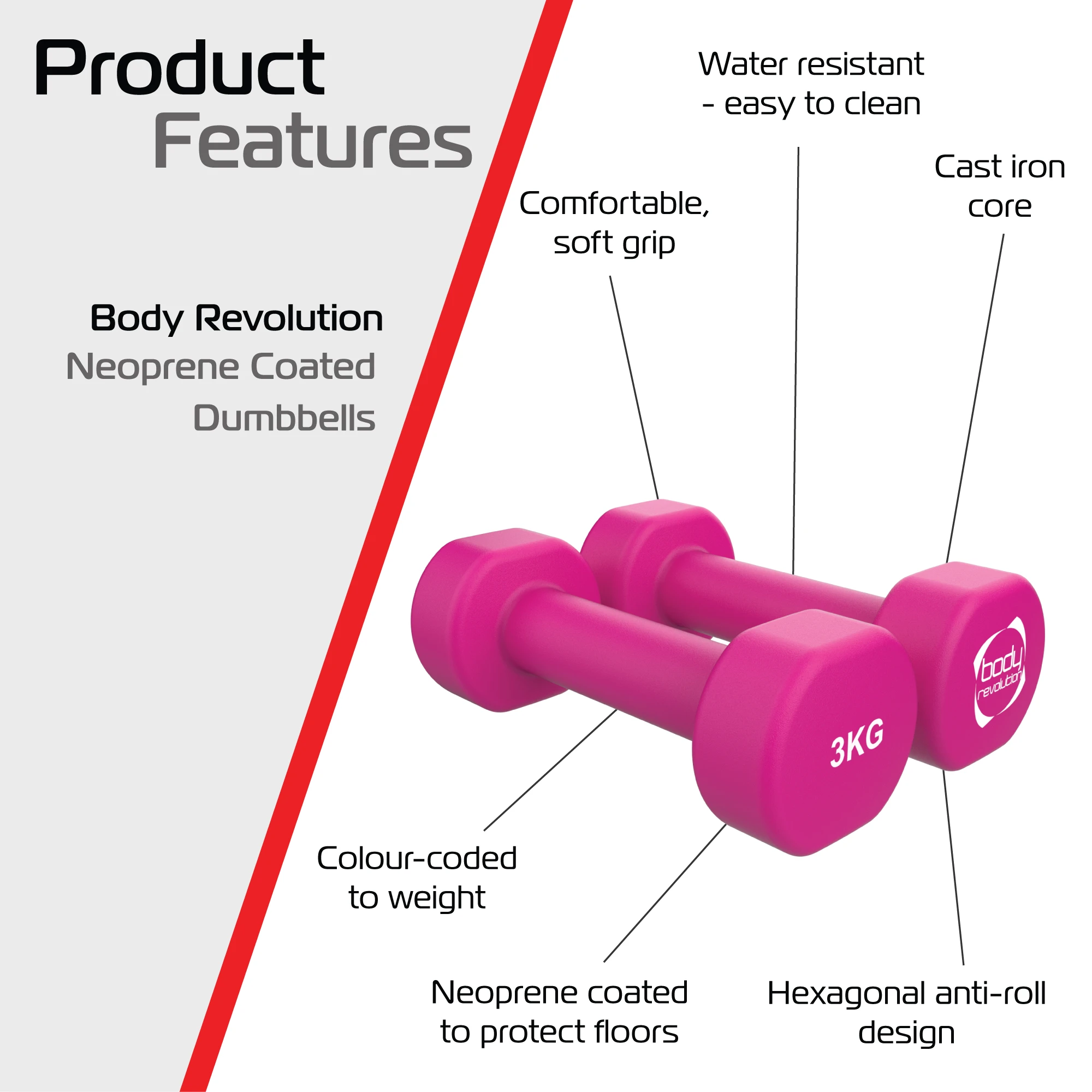 Monster Shop 2 x 3KG Neoprene dumbbells -