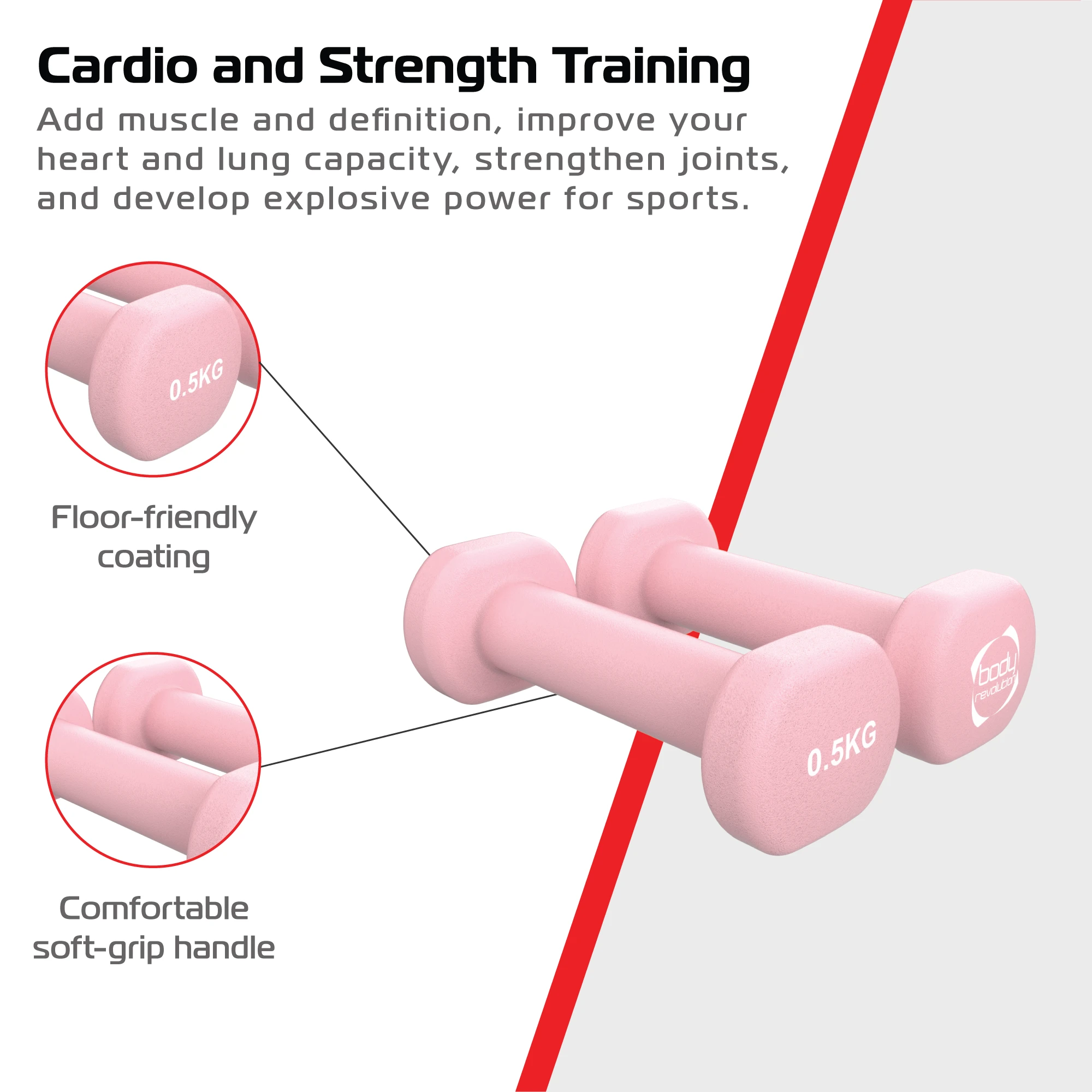 2 x 0.5KG Neoprene dumbbells by Monster Shop