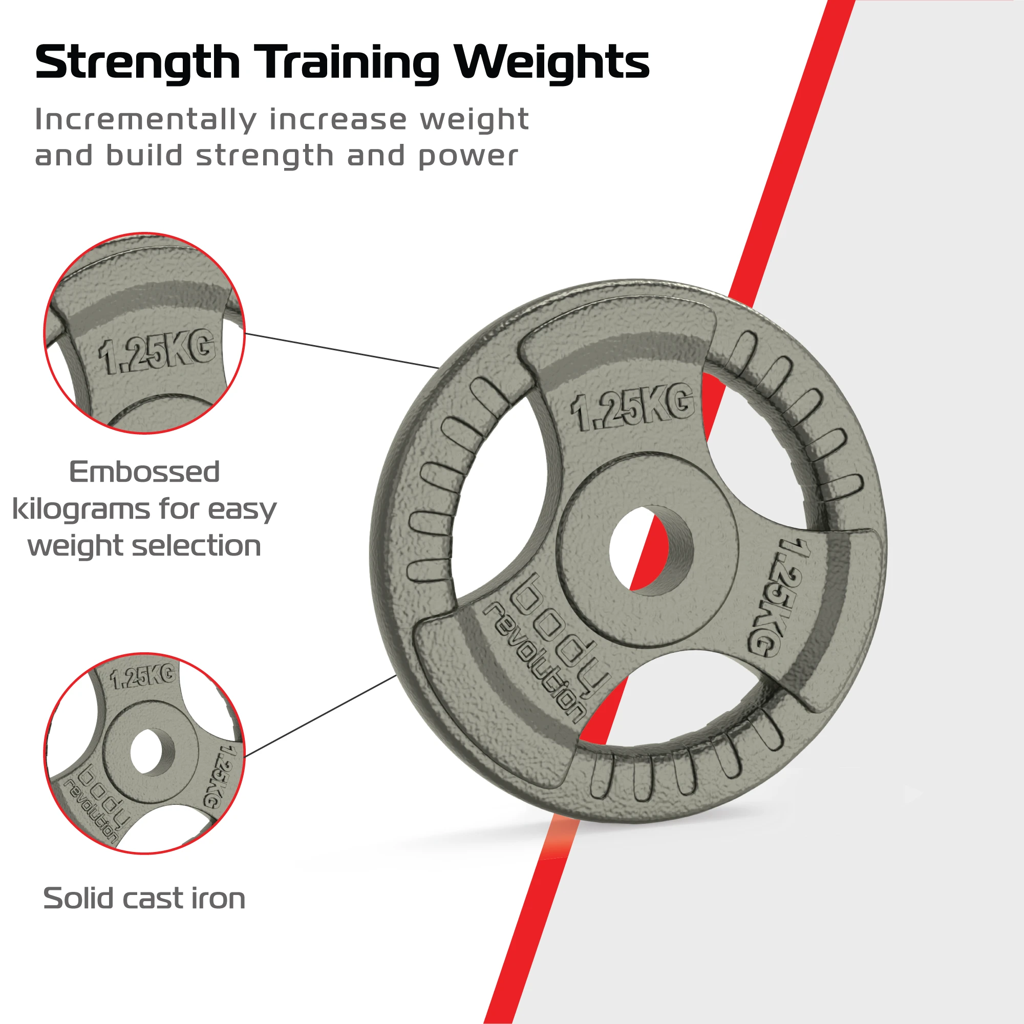Monster Shop 2x 1.25kg Cast Iron Weight Plates - 1" Standard Tri Grip -