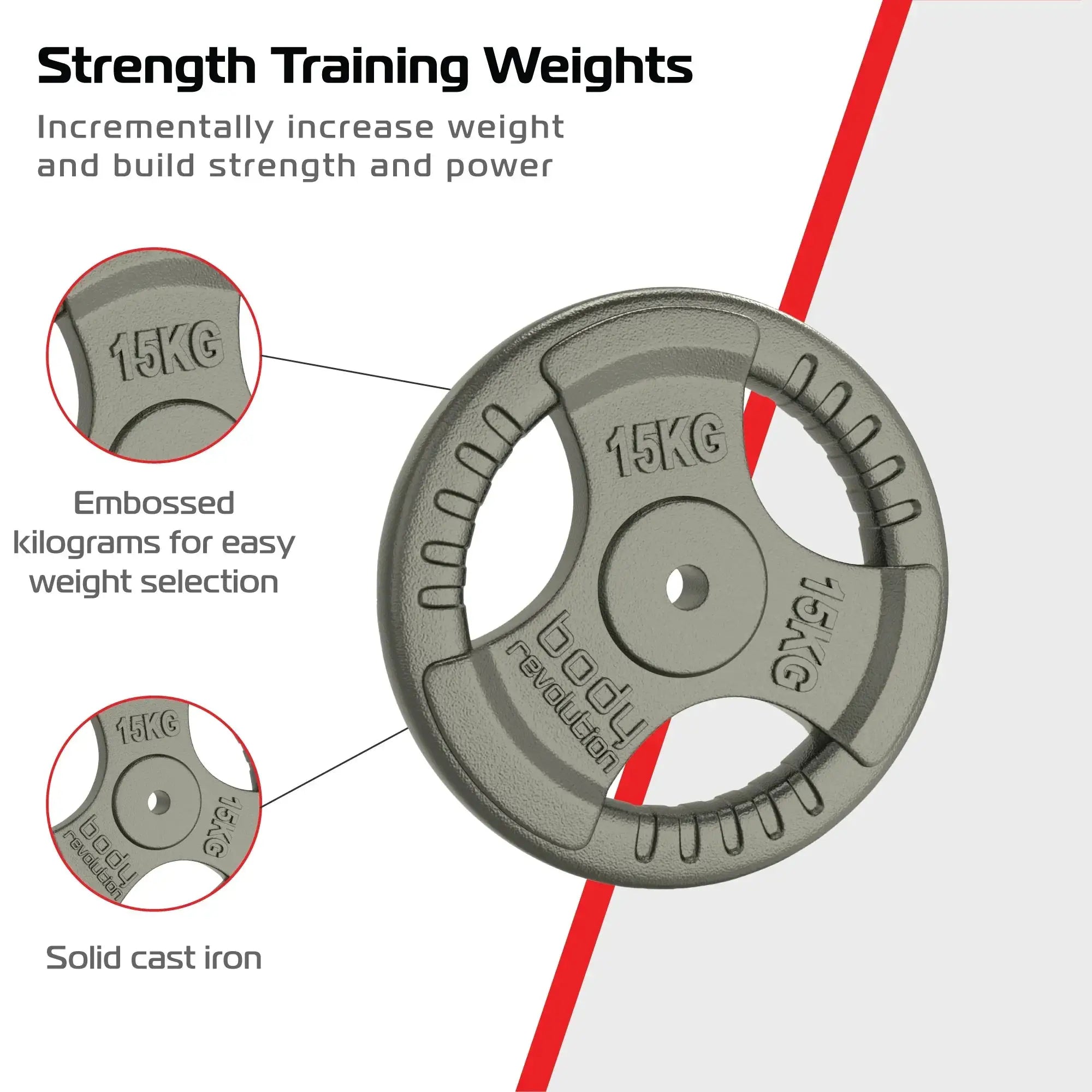 Monster Shop 2x 15kg Cast Iron Weight Plates - 1" Standard Tri Grip -
