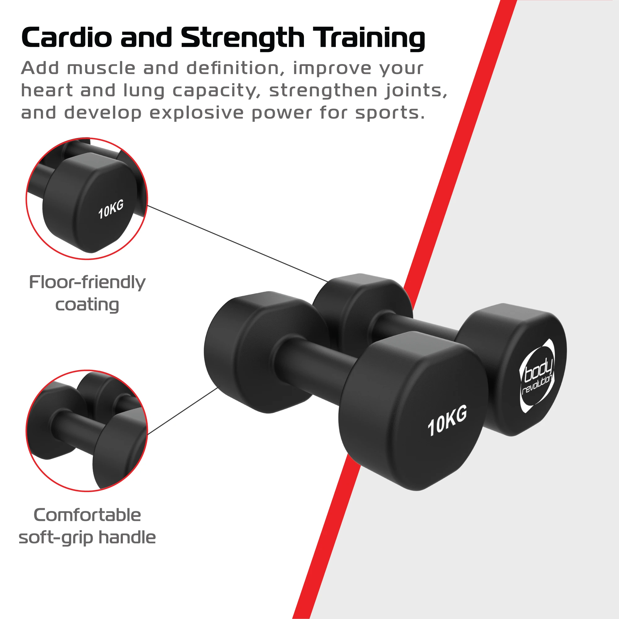 2 x 10KG Neoprene dumbbells by Monster Shop