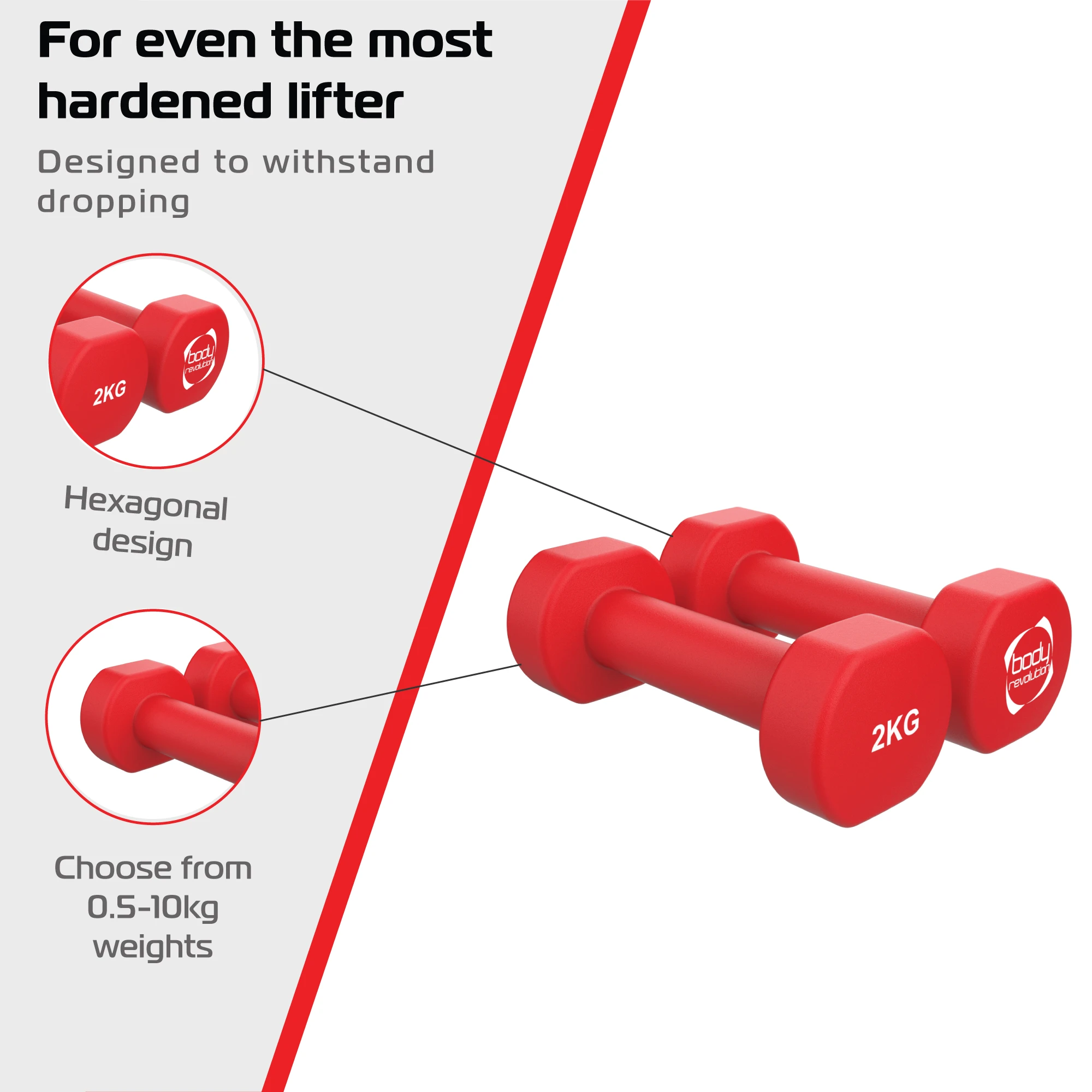 2 x 2KG Neoprene dumbbells by Monster Shop