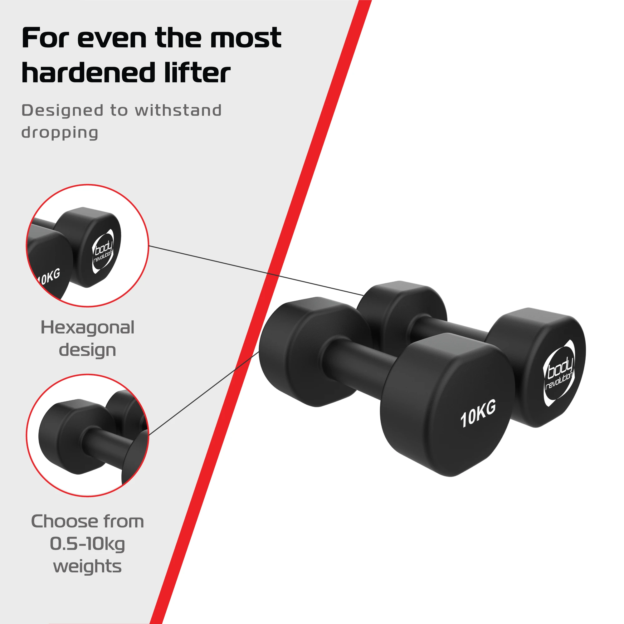 2 x 10KG Neoprene dumbbells by Monster Shop
