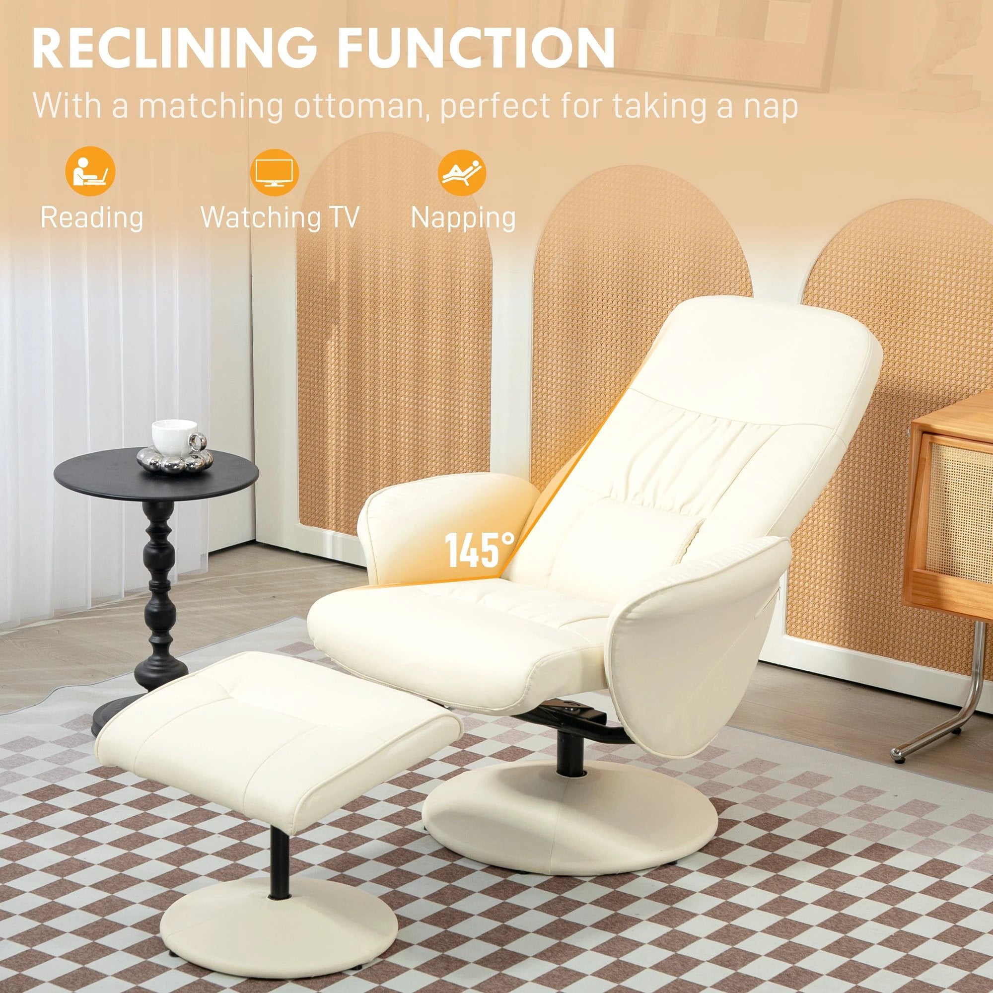 HOMCOM PU Leather Armchair and Footrest Swivel Recliner w/ Ottoman by HOMCOM