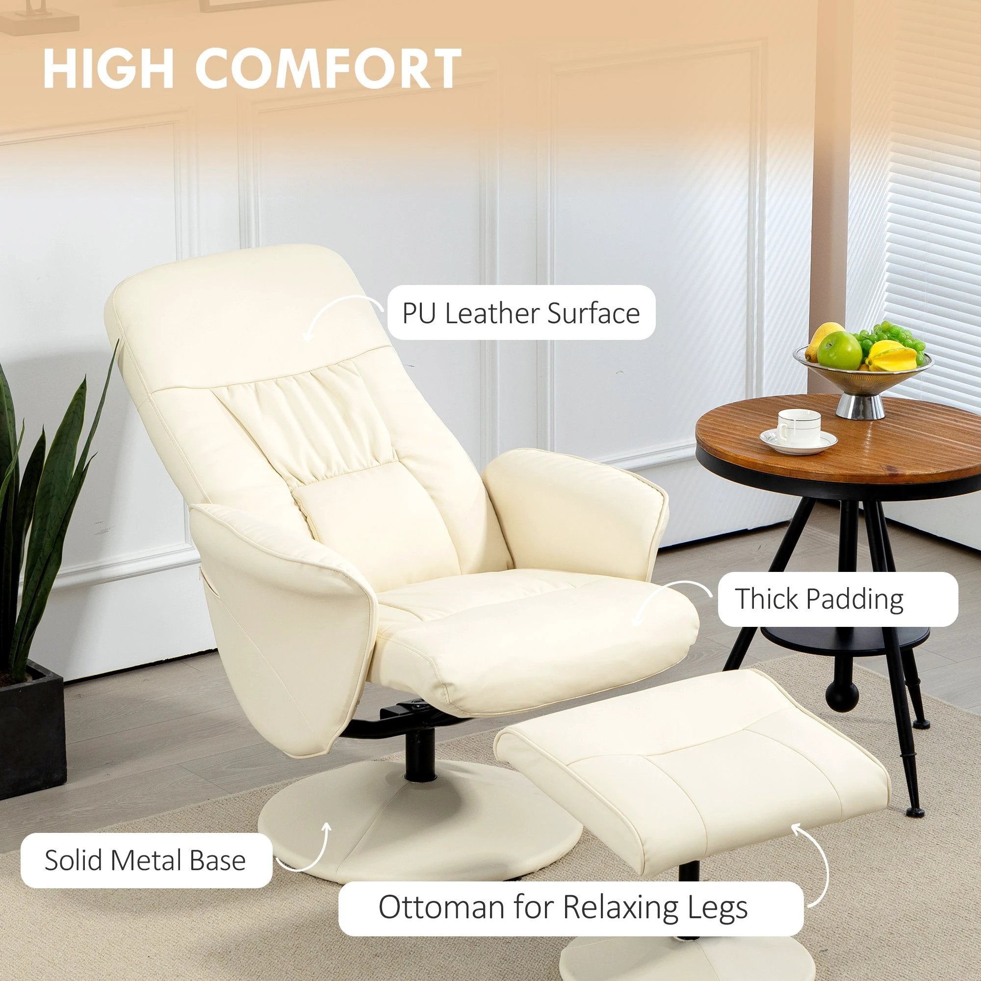HOMCOM PU Leather Armchair and Footrest Swivel Recliner w/ Ottoman by HOMCOM
