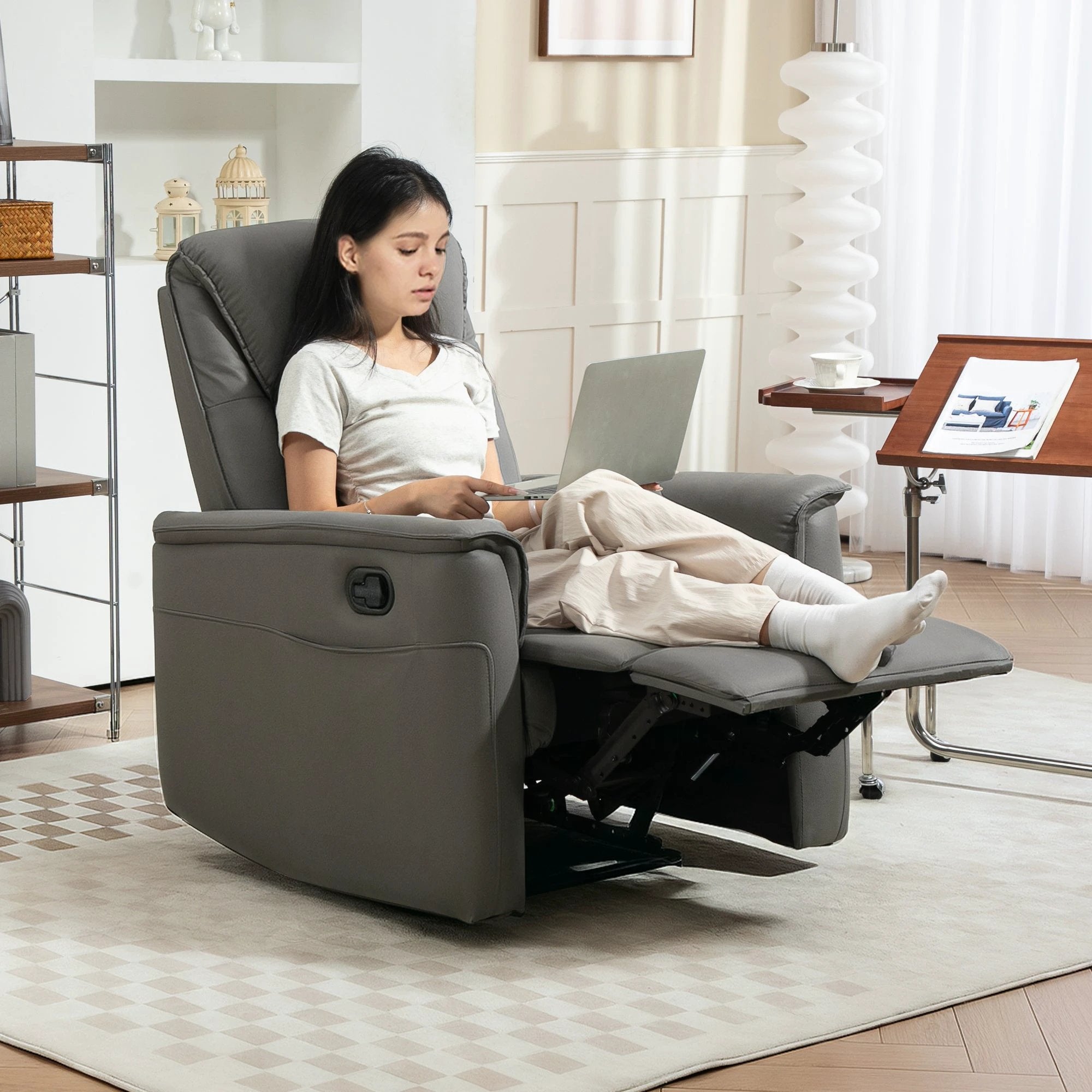 HOMCOM Recliner Armchair with Spring Cushion Adjustable Leg Rest Light Grey by HOMCOM