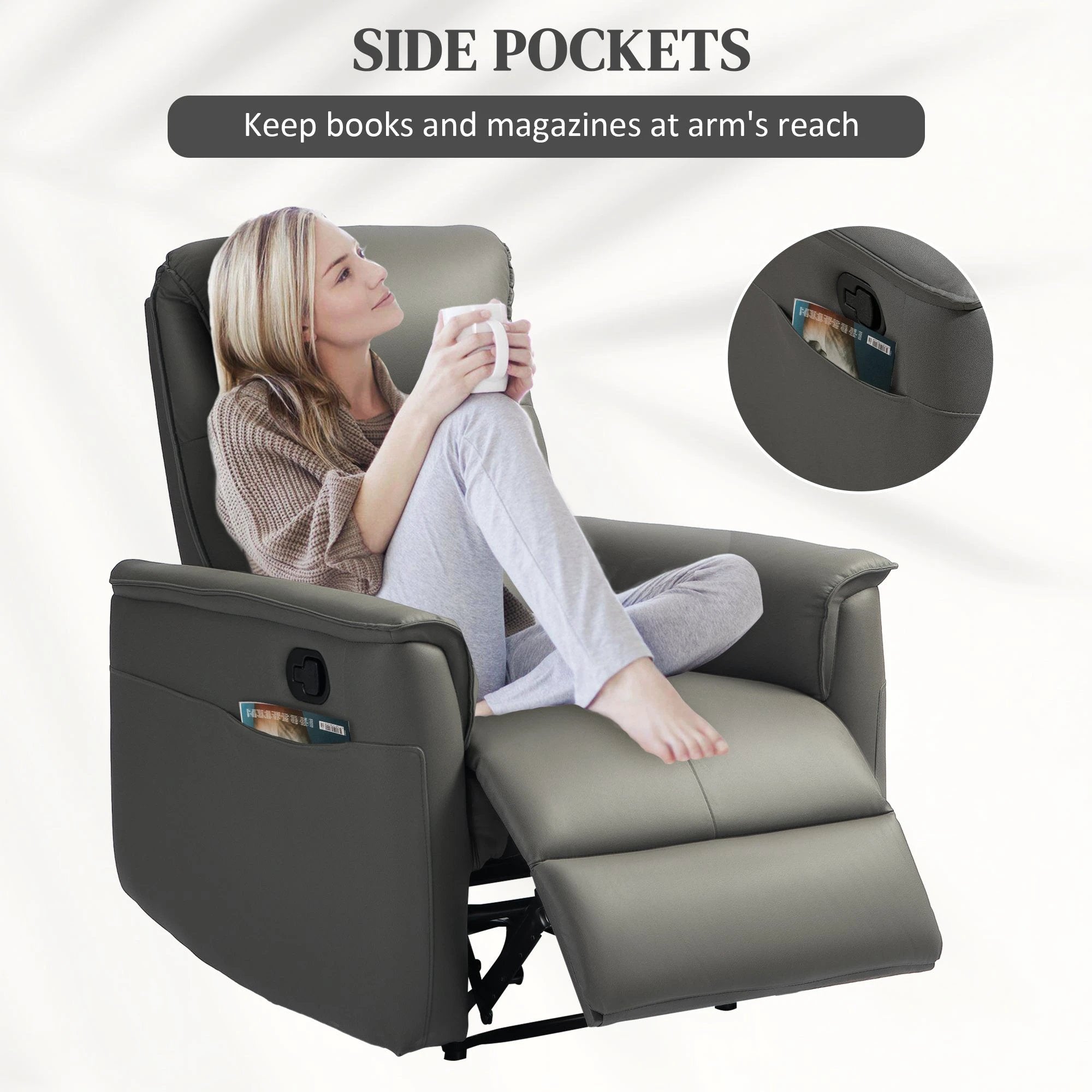 HOMCOM Recliner Armchair with Spring Cushion Adjustable Leg Rest Light Grey - Recliner