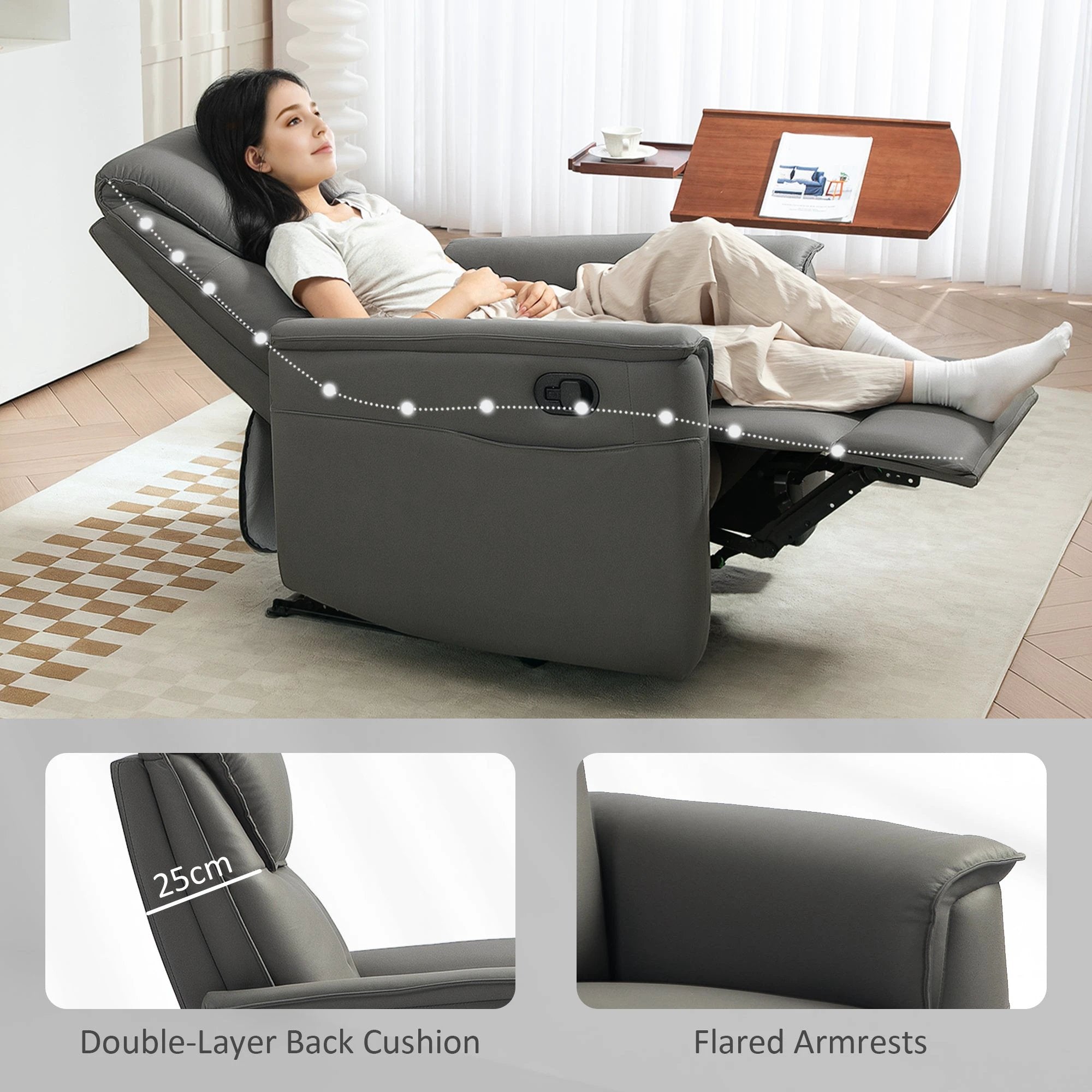 HOMCOM Recliner Armchair with Spring Cushion Adjustable Leg Rest Light Grey by HOMCOM