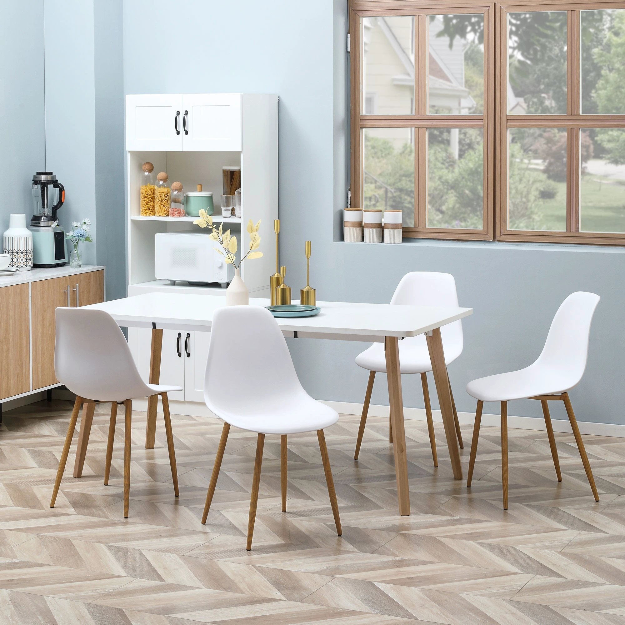 Dining Chairs Set of 4 w/ Curved Back, Metal Legs for Living Room White - Dining Chairs