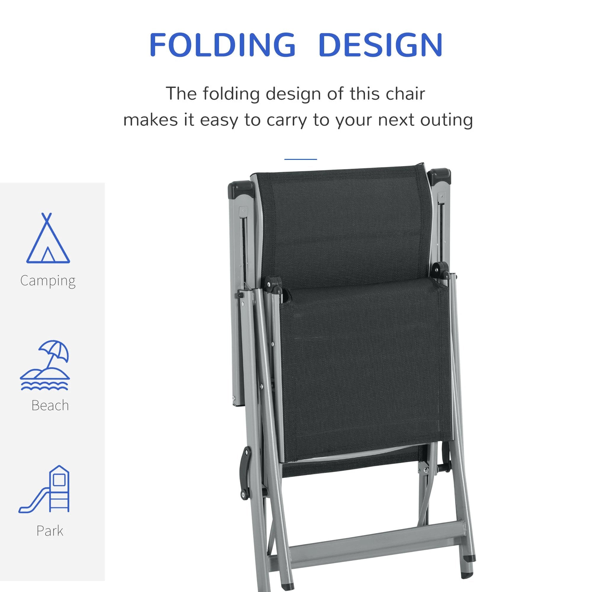 Outsunny Sun Lounger 10-Position Adjustable Folding Reclining Chairs with Footrest-Grey - Sun Lounger