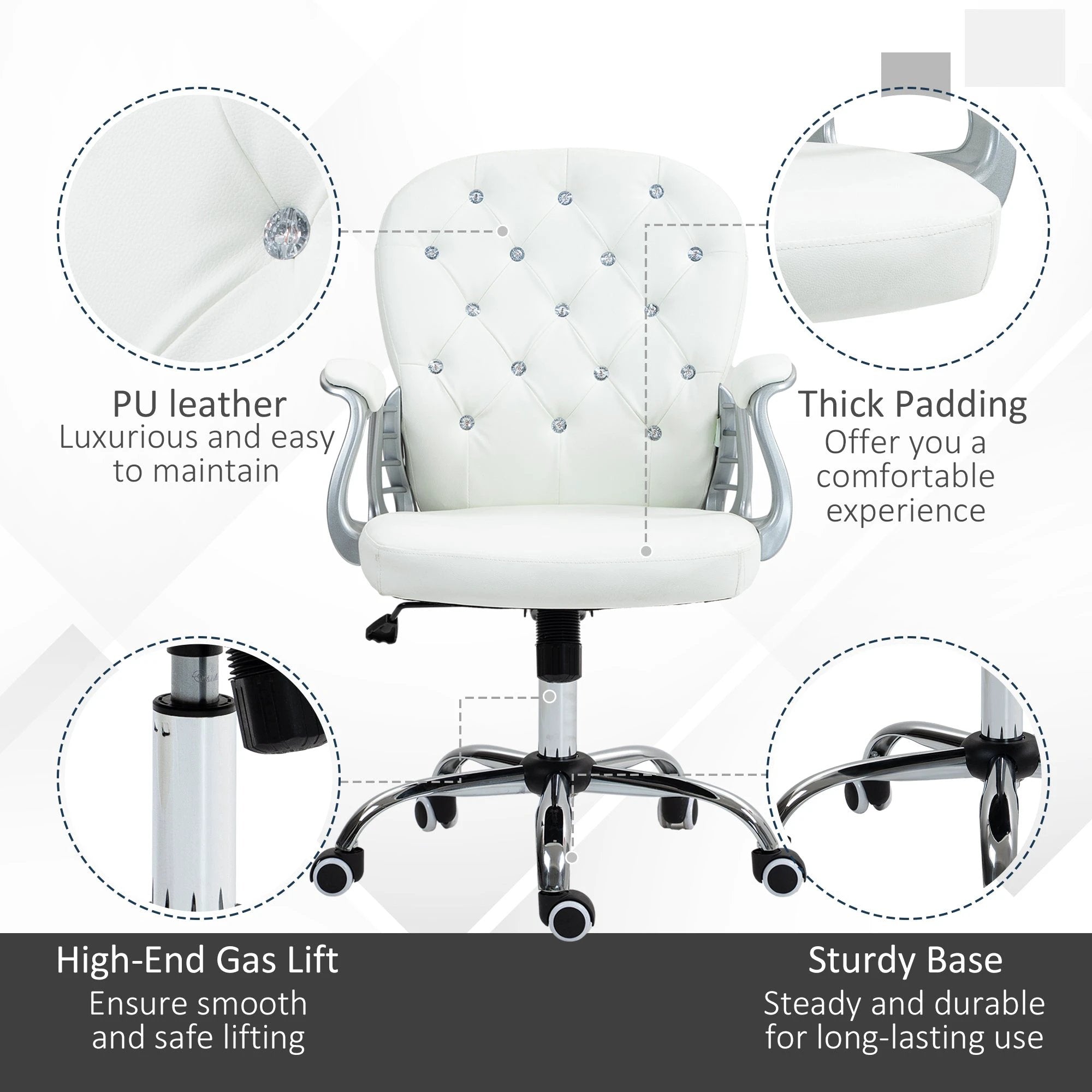Vinsetto Vinsetto Office Chair PU Diamante Padded Ergonomic 360° Swivel - Office Chair