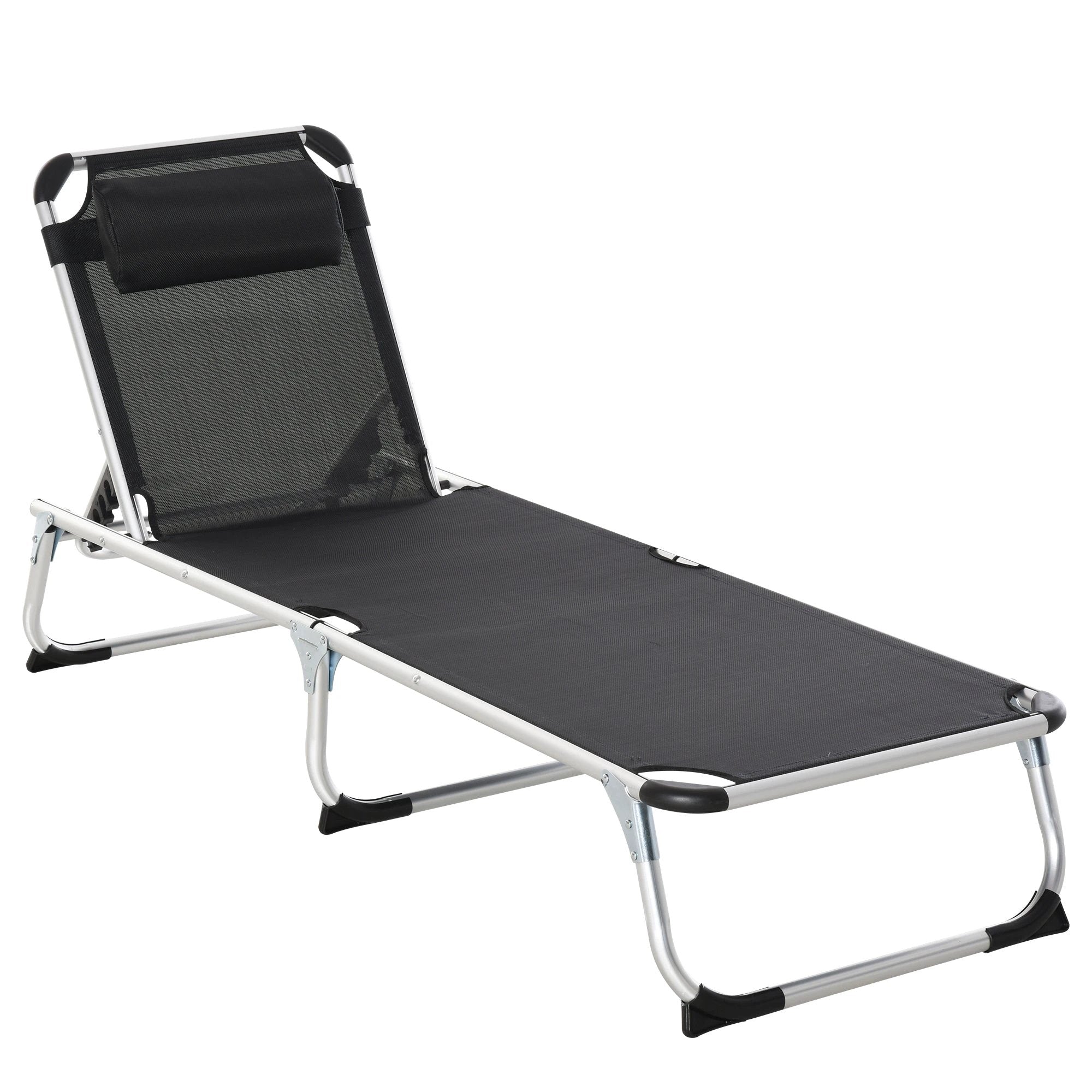 Outsunny Foldable Reclining Sun Lounger Lounge Chair Camping Bed Cot with Pillow - Sun Lounger