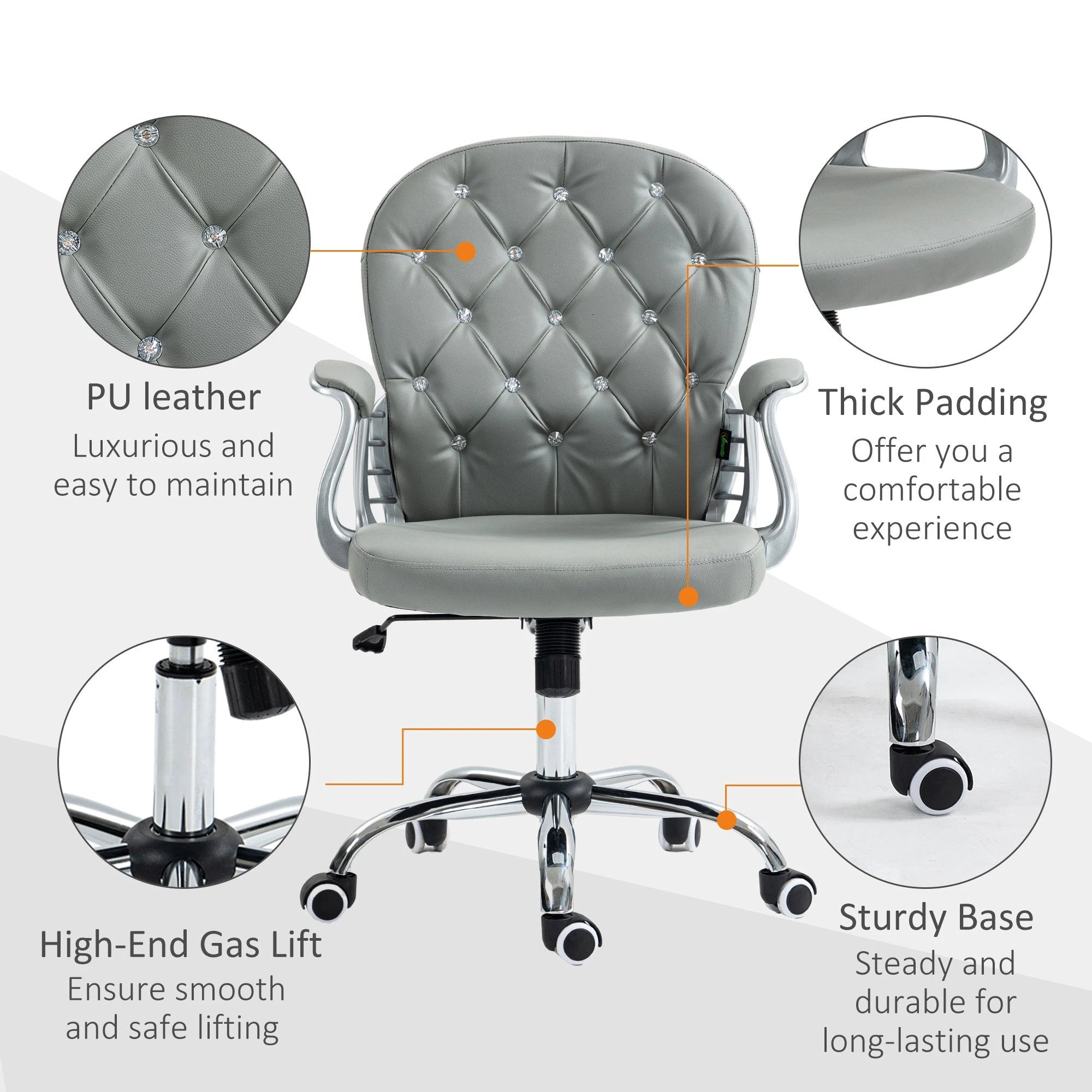 Vinsetto Office Chair PU Diamante Padded Ergonomic 360° Swivel by Vinsetto