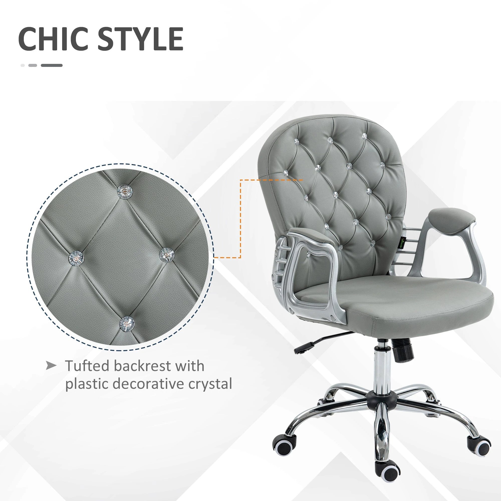 Vinsetto Office Chair PU Diamante Padded Ergonomic 360° Swivel by Vinsetto