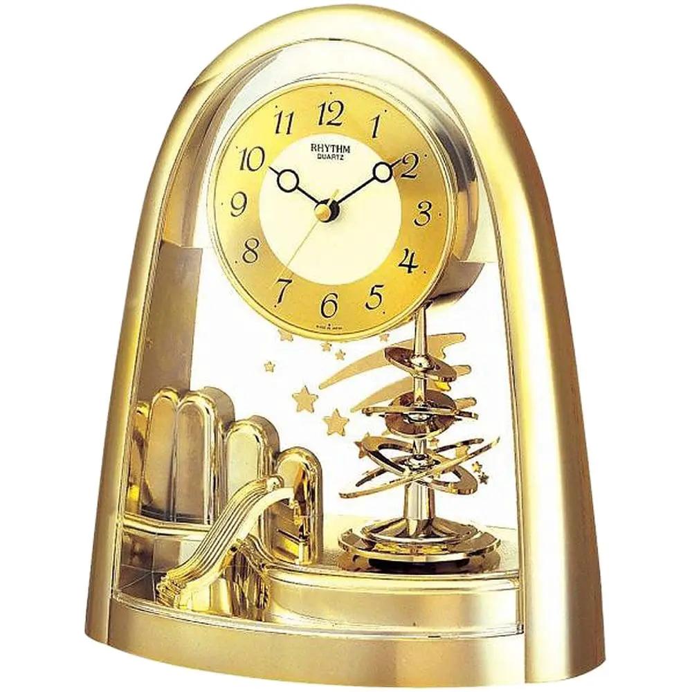 WIDDOP Rhythm Cont Mantel Clock Arched Top/Sprial Pendulum Gilt - Clock