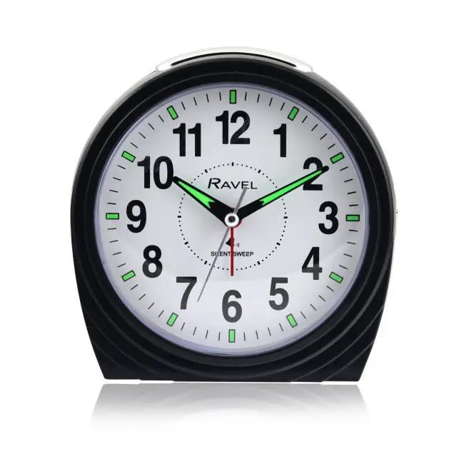 Ravel Ravel Large Art Deco Bedside / Mantel Quartz Alarm Clock - Gloss Black RC035.3 - Clock