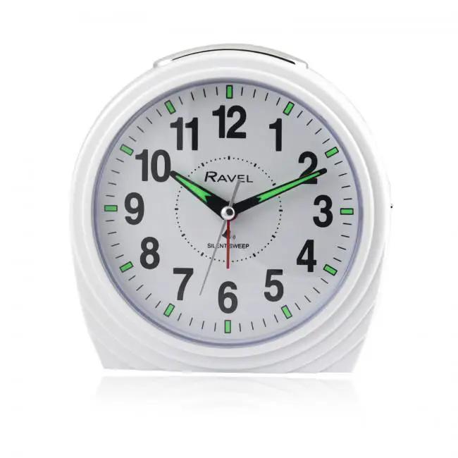 Ravel Ravel Large Art Deco Bedside / Mantel Quartz Alarm Clock - Gloss White RC035.4 - Clock