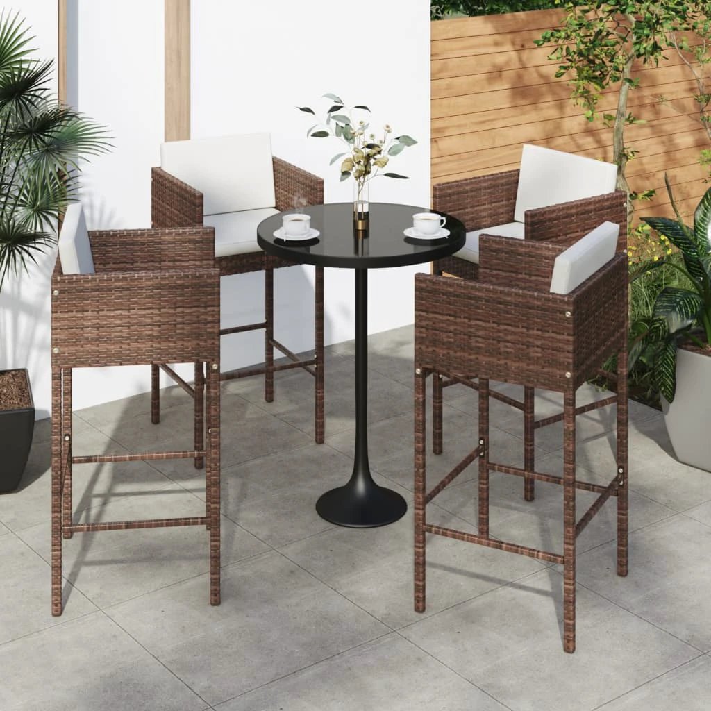 vidaXL Bar Stools 4 pcs with Cushions Brown Poly Rattan -