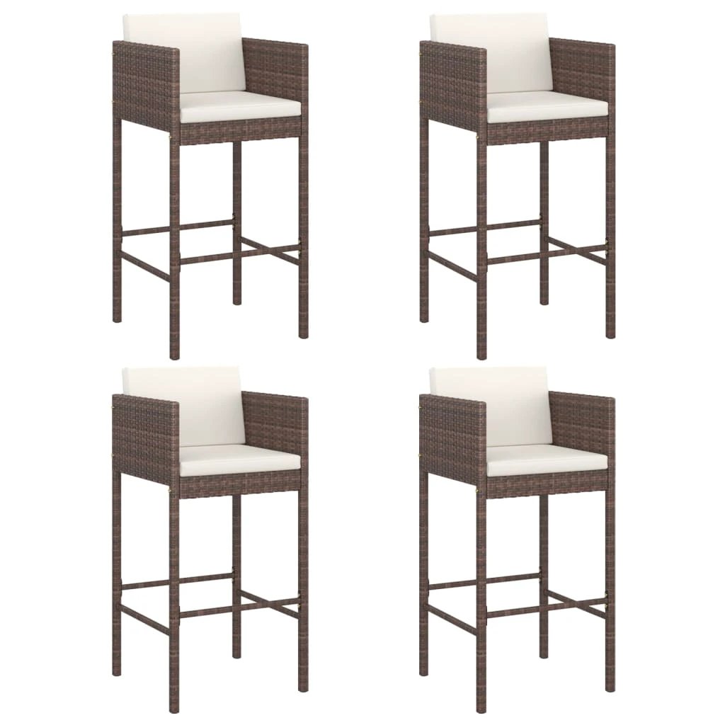 vidaXL Bar Stools 4 pcs with Cushions Brown Poly Rattan -