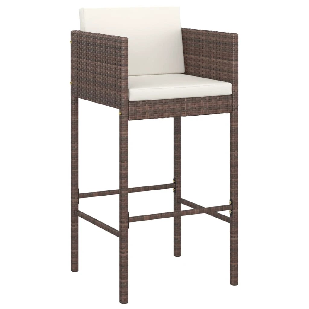 vidaXL Bar Stools 4 pcs with Cushions Brown Poly Rattan -